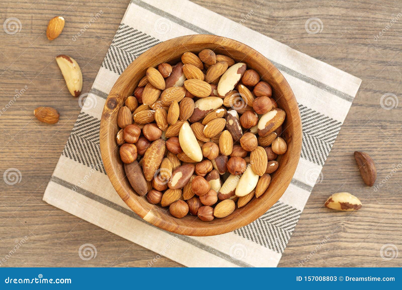 Assortment of Nuts Hazelnuts, Almonds and Brazil Nuts. Top View of