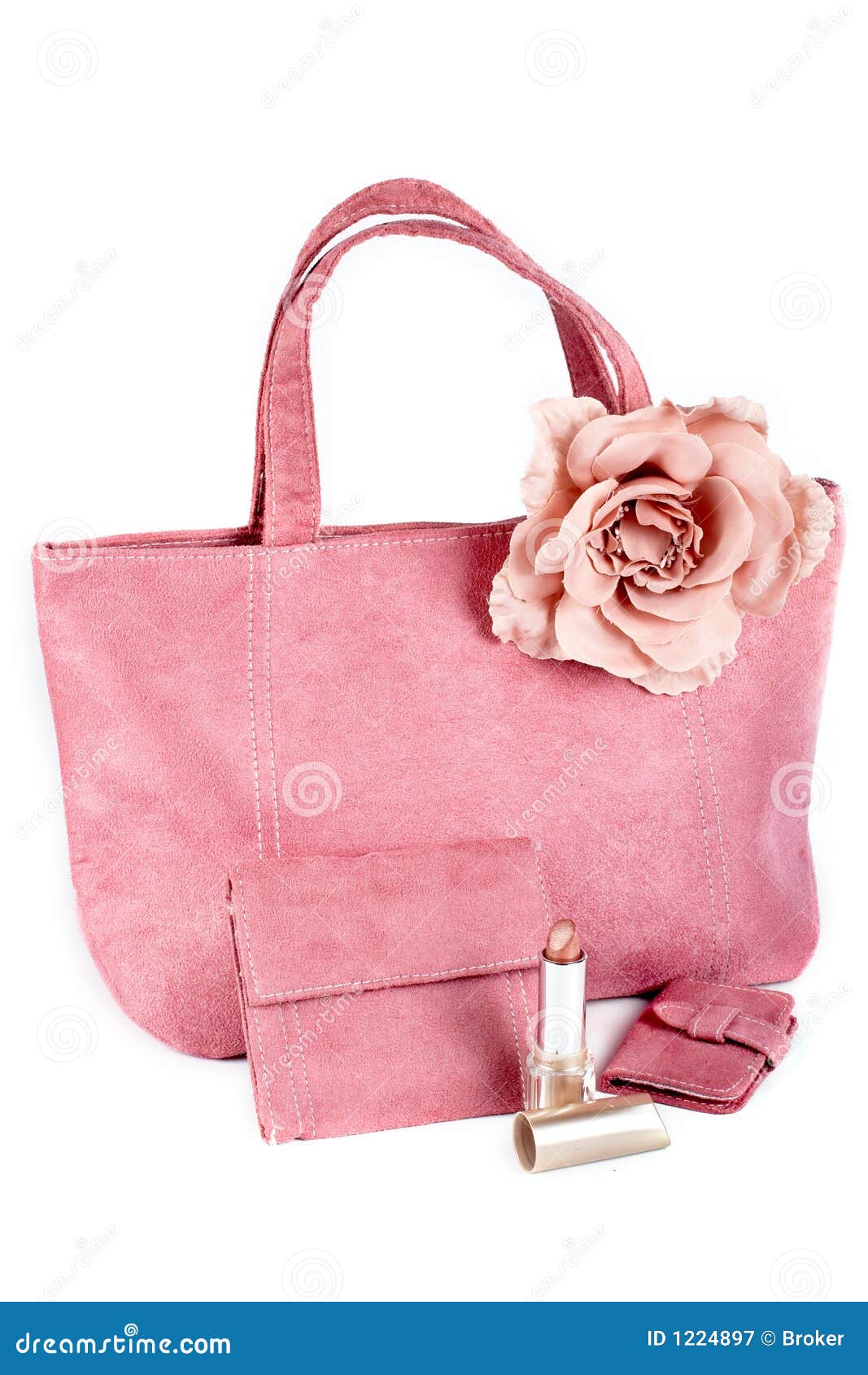Assortment of Pink Handbags and Lipstick Stock Image Image of