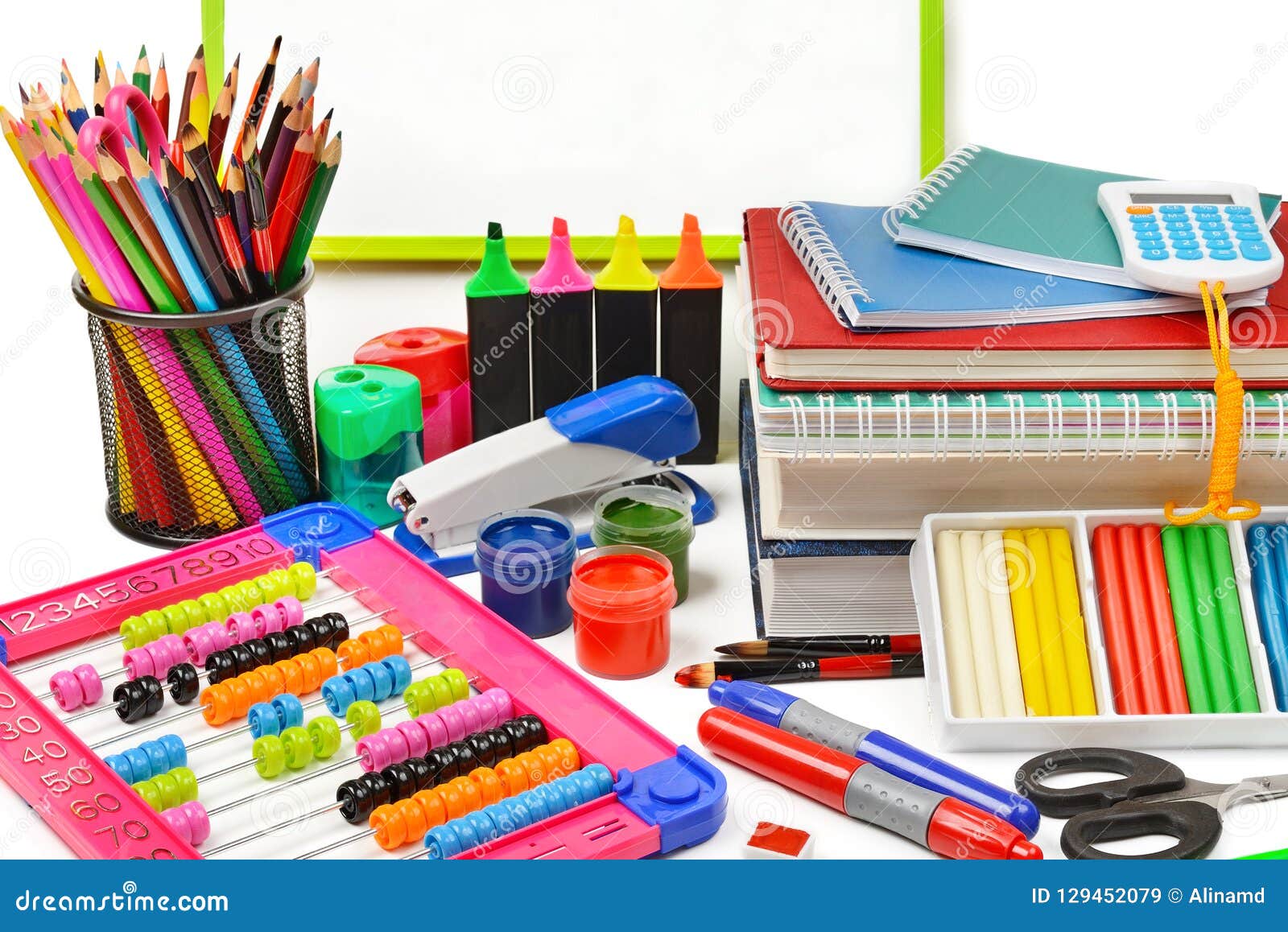 Assortment Of School And Office Supplies Isolated On White Background. Stock Image Image of