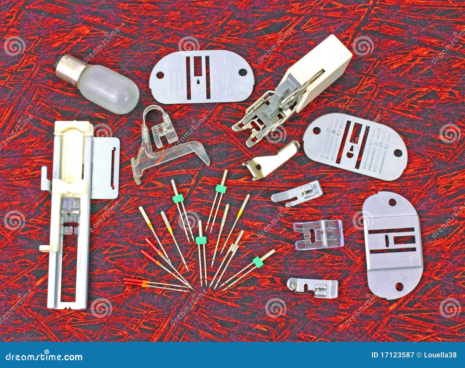 Assortment Sewing Machine Attachments Fabric Stock Image Image of