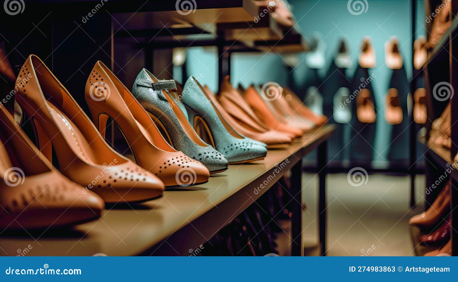 Assortment of Shoes on the Showcase of a Shoe Store. Al Generated Stock ...