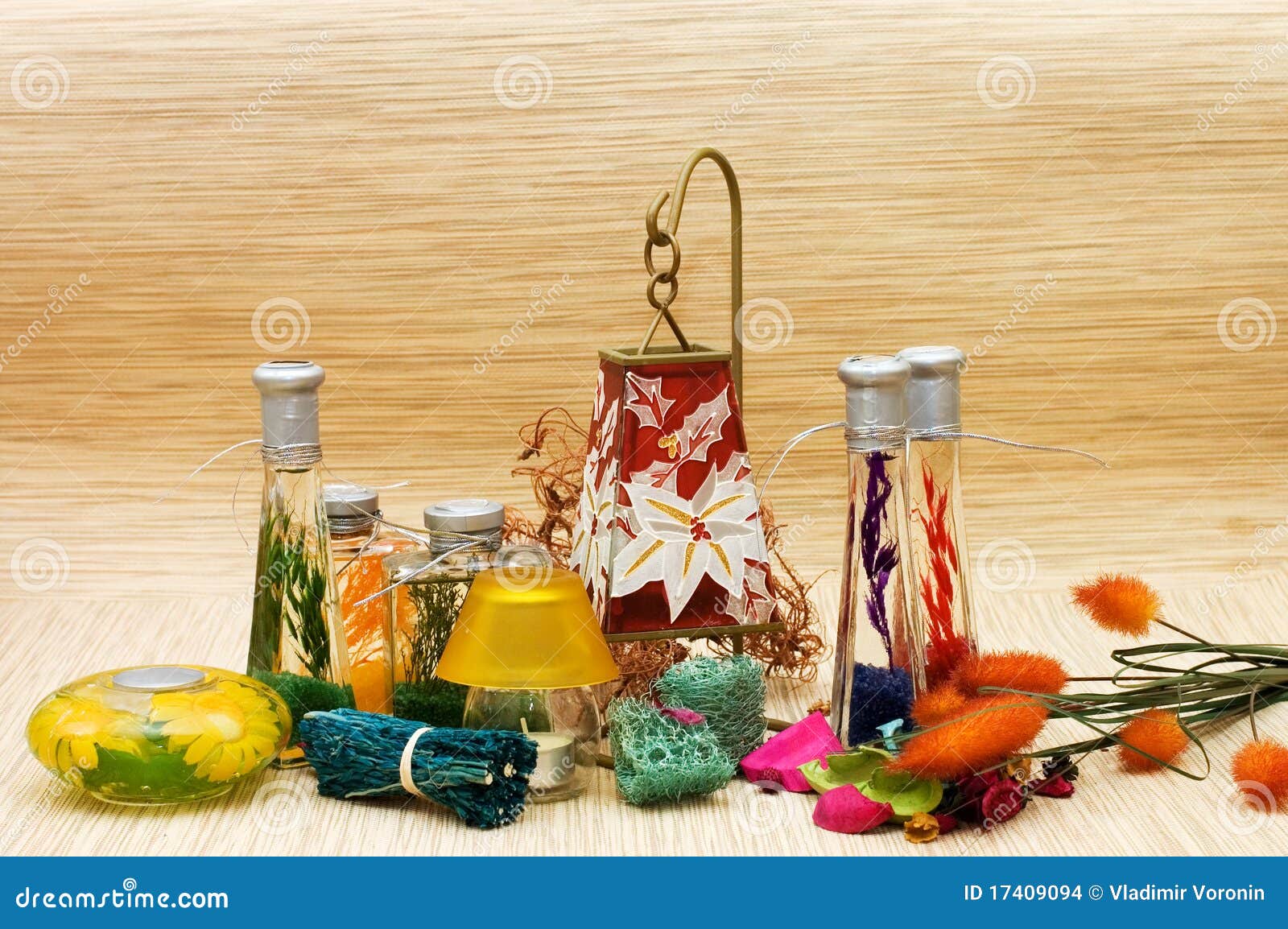 Assortment Spa Accessories,candle,sponge Stock Photo Image of close