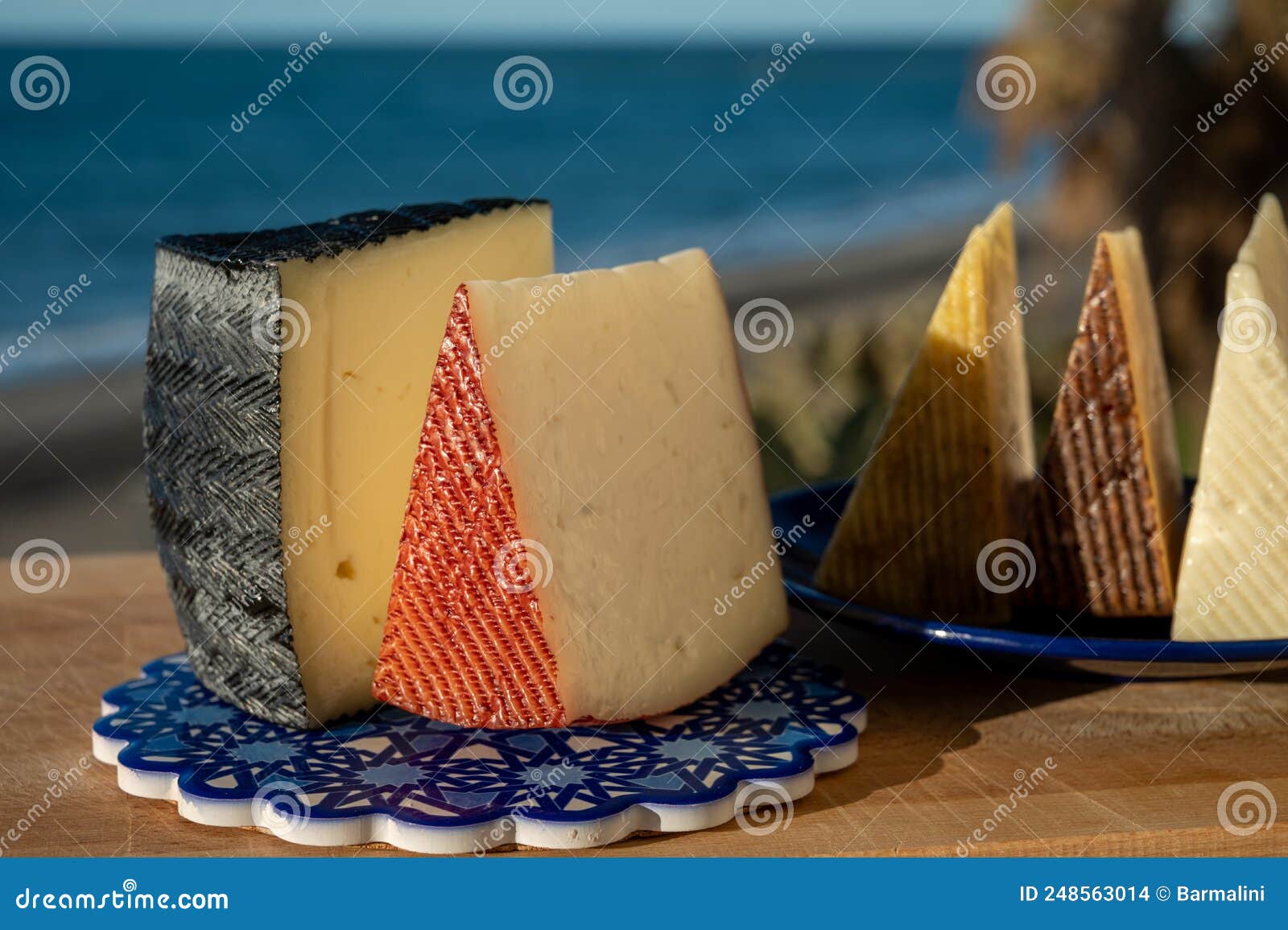 Assortment Of Spanish Hard Cheeses Curado Manchego Goat Cheese