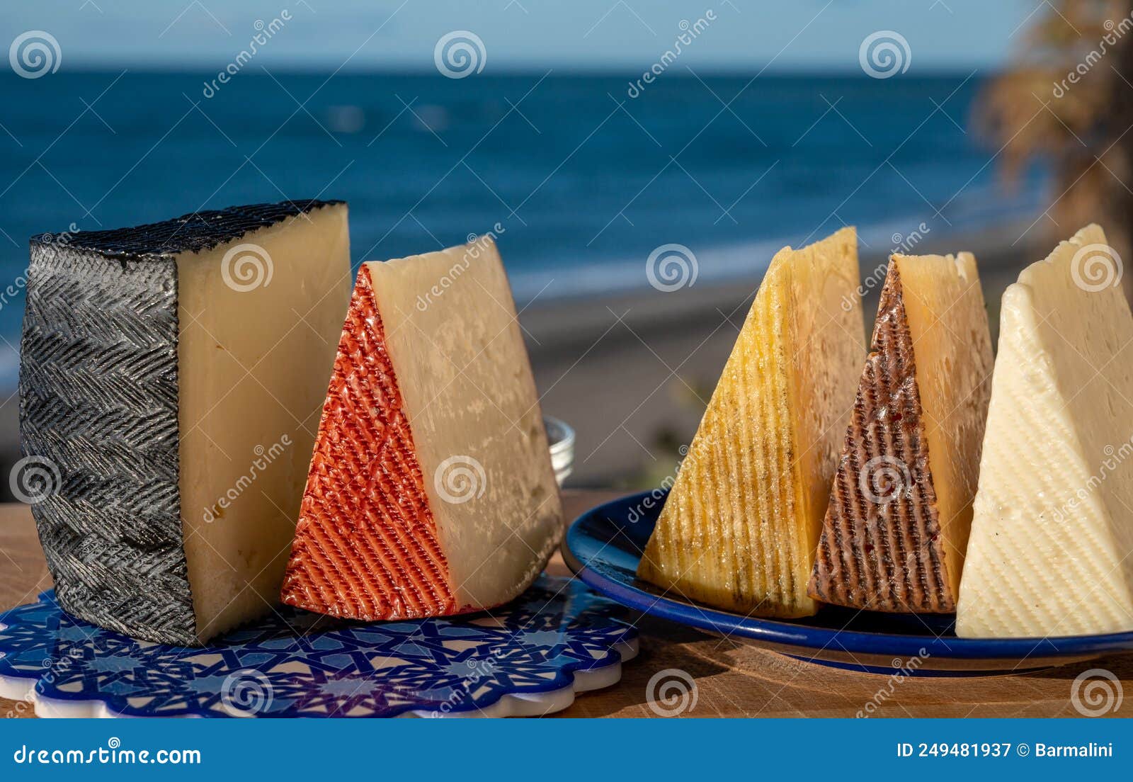 Assortment Of Spanish Hard Cheeses Curado Manchego Goat Cheese