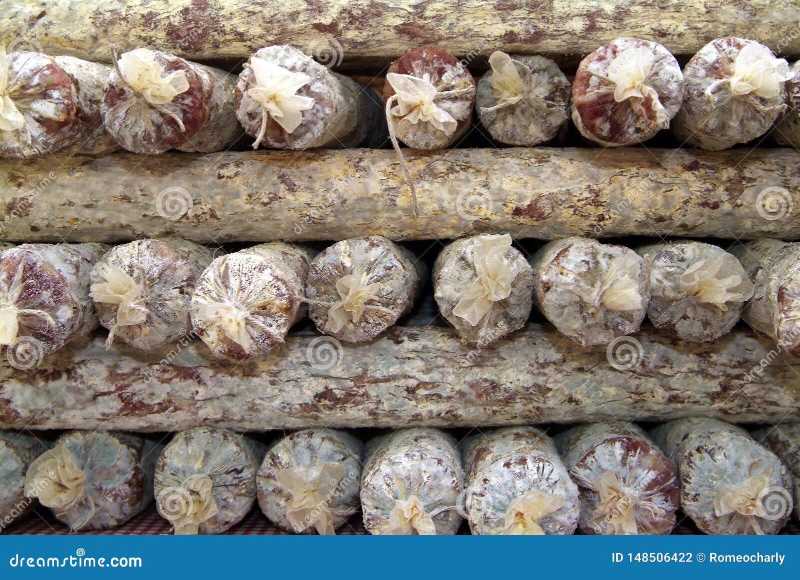 Assortment of Stacked Raw Salami Stock Photo Image of pepper, diet