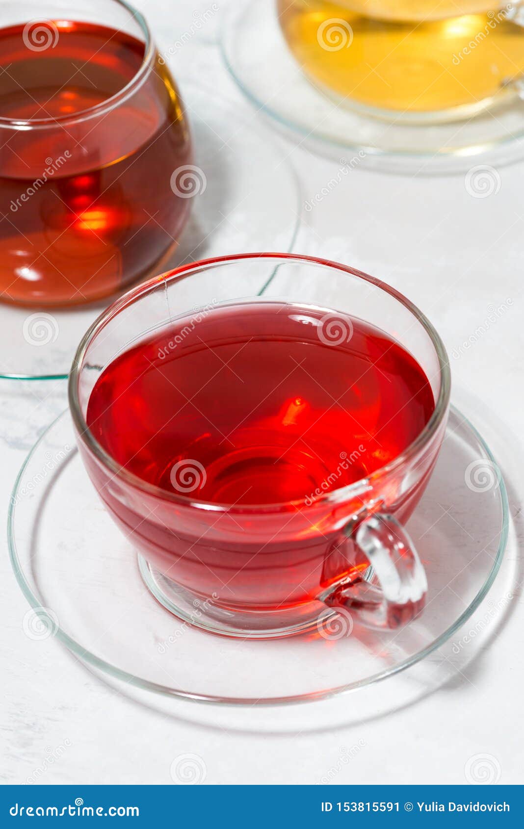 Assortment of Tea in Glass Cups, Vertical Closeup Stock Image Image