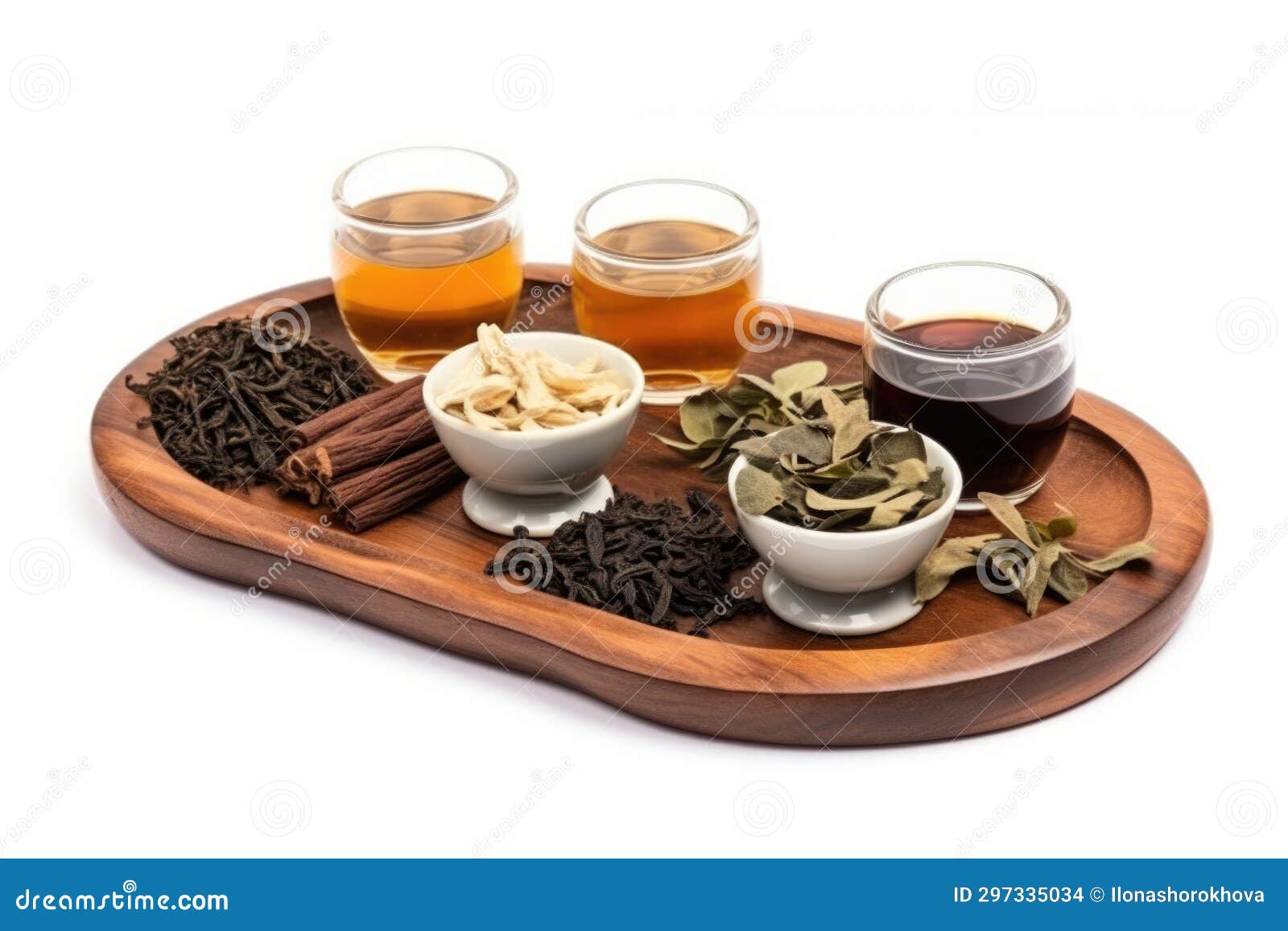 Assortment of Tea in Tray Isolated on White. AI Generated Stock Photo