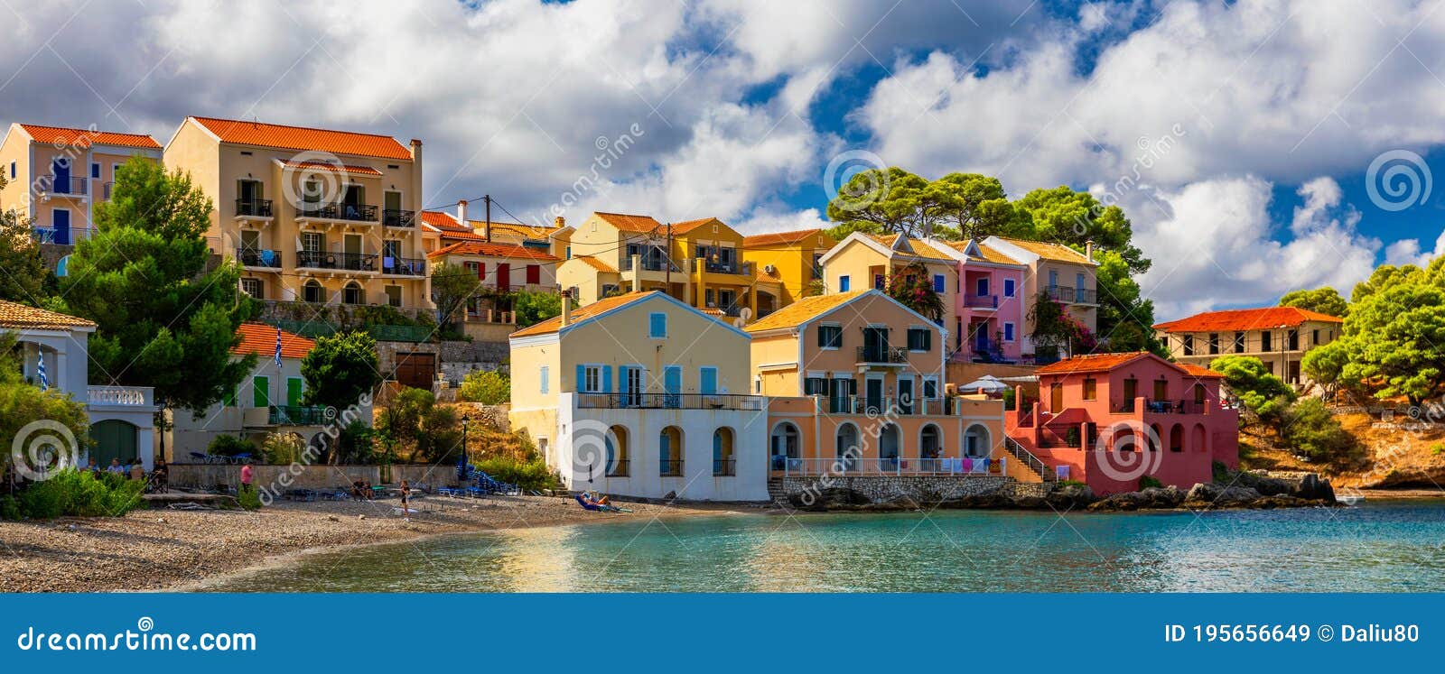 Turquoise Bay in Mediterranean Sea with Colorful Houses in Assos