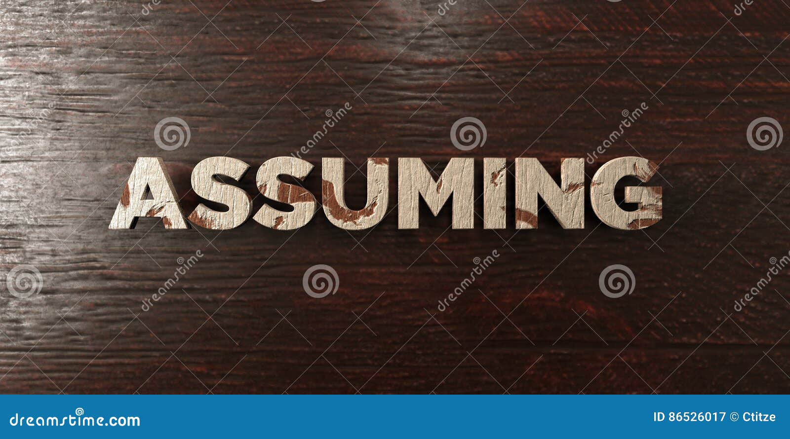 assuming - grungy wooden headline on maple - 3d rendered royalty free stock image
