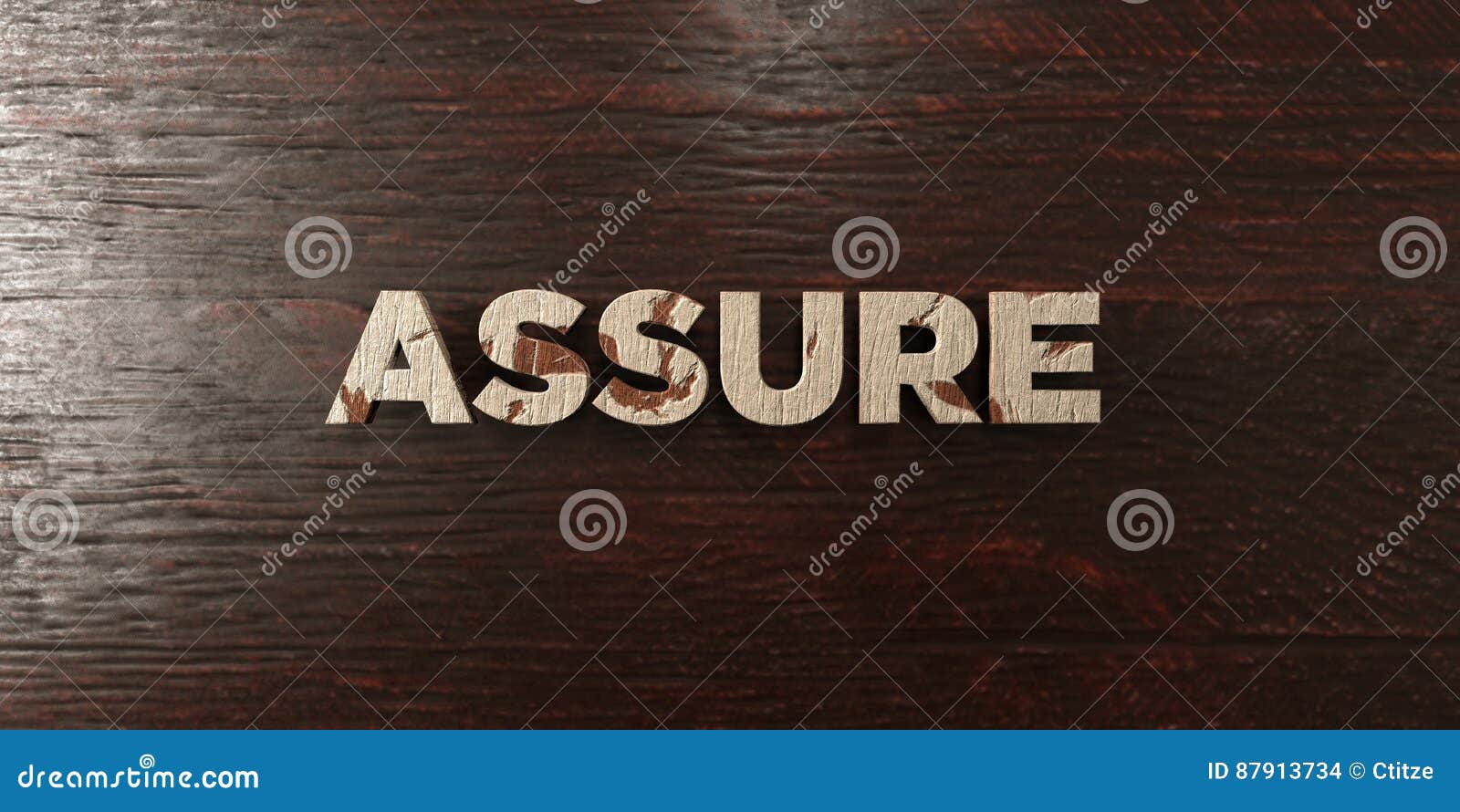 assure - grungy wooden headline on maple - 3d rendered royalty free stock image