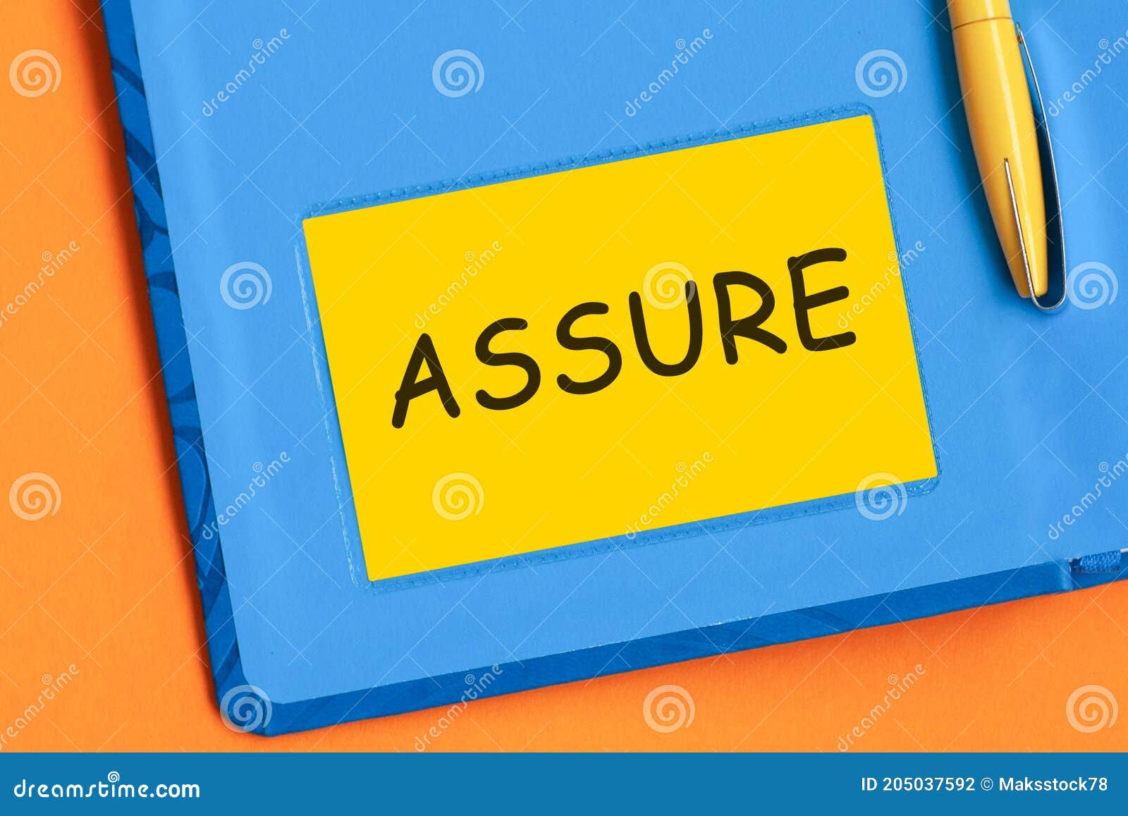 assure the word is written in black letters on the yellow paper for notes