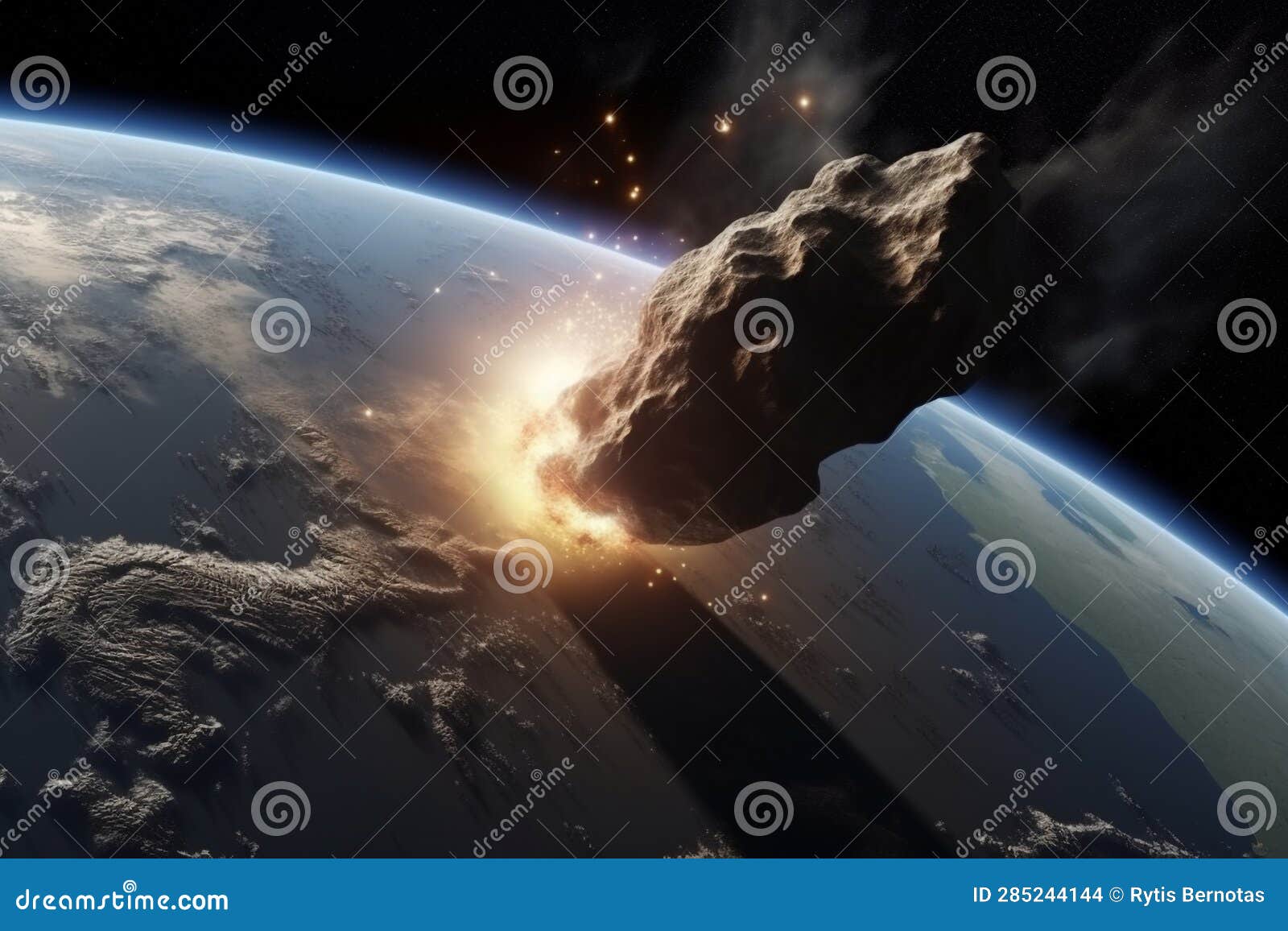 Asteroid or Comet Hitting Earth. Generative AI Stock