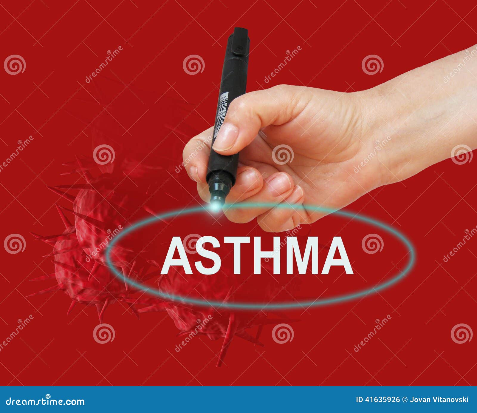 Writing word ASTHMA with marker on red background made in 2d software