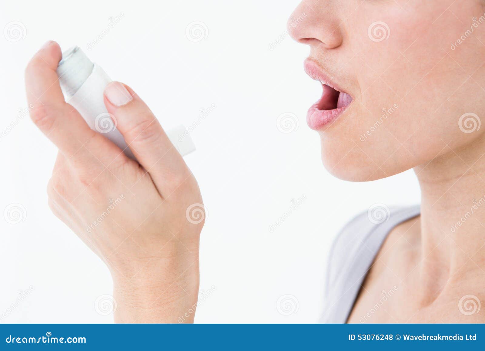 Asthmatic Pretty Using Inhaler Stock Photo Image of brown