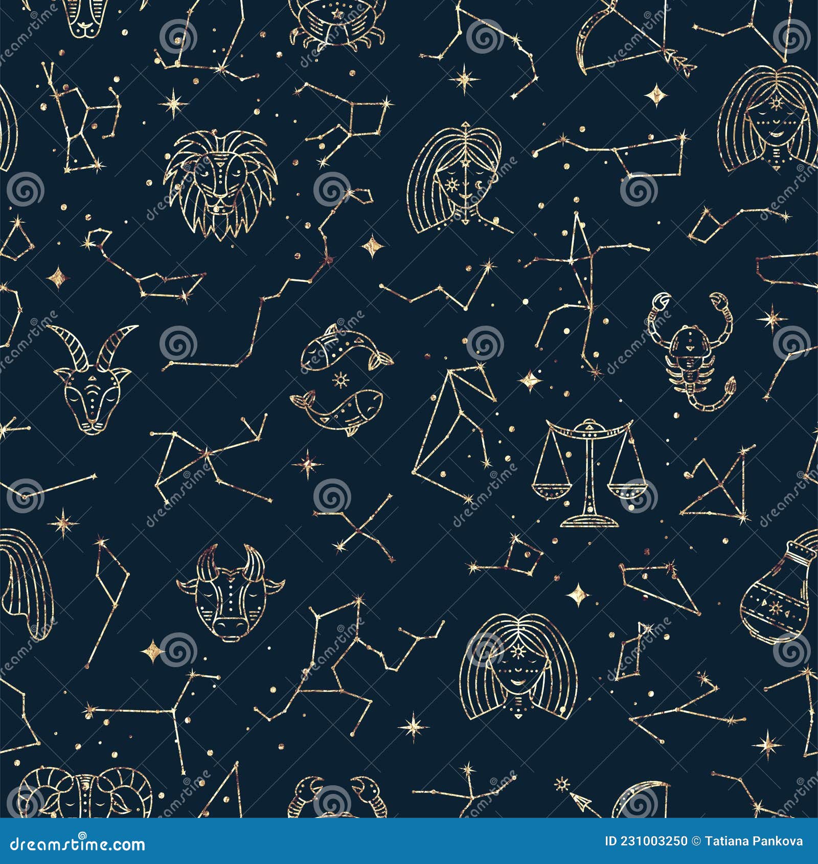 Astrological Seamless Pattern with Zodiac Signs, Stars and ...