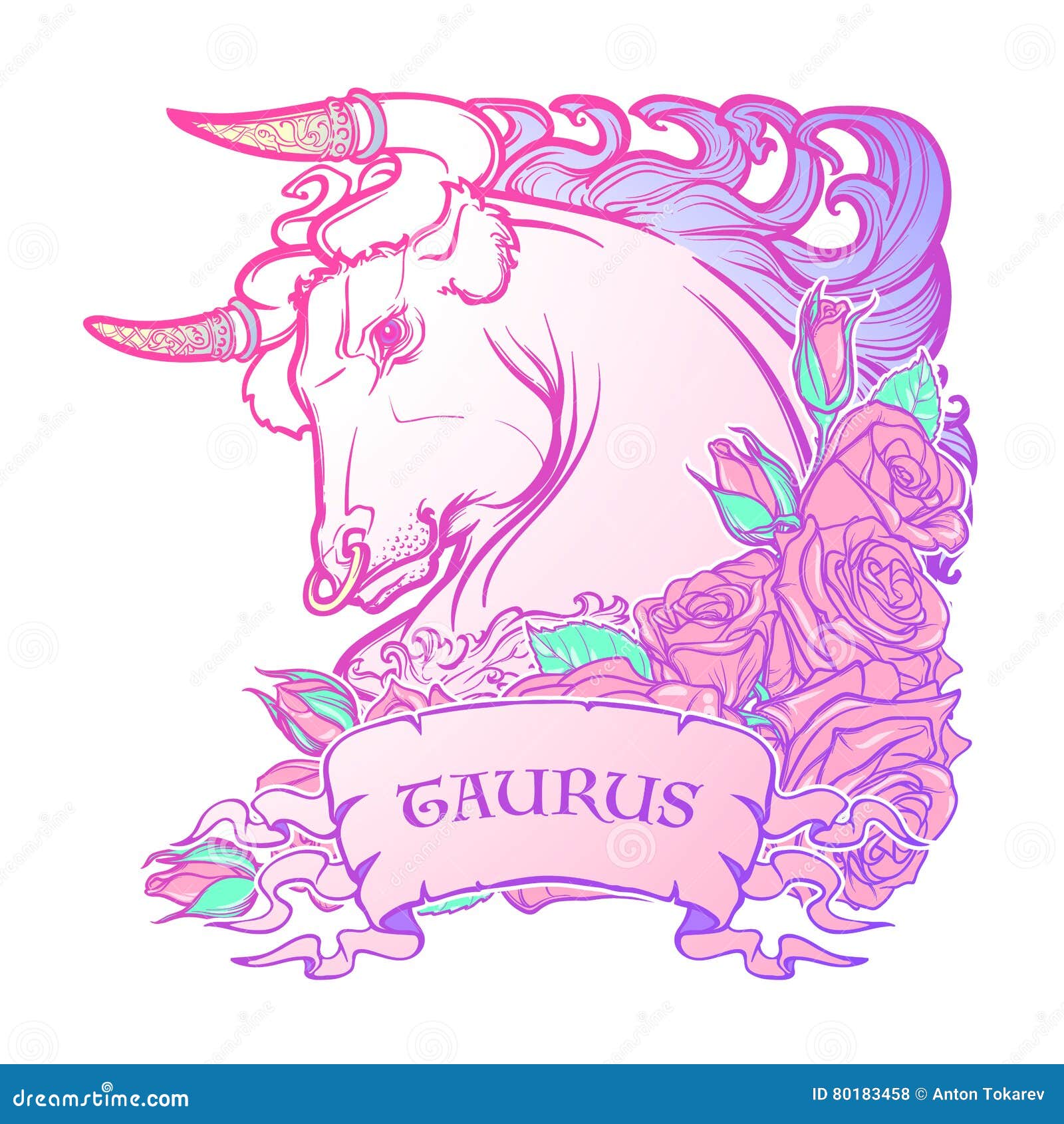 astrological taurus white background zodiac sign decorative frame roses astrology concept art tattoo design sketch 80183458