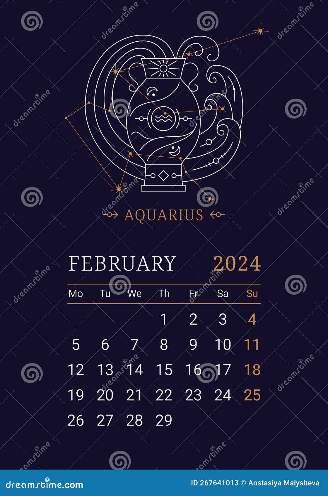 2024 Astrology Wall Monthly Calendar with Aquarius Zodiac Sign Stock