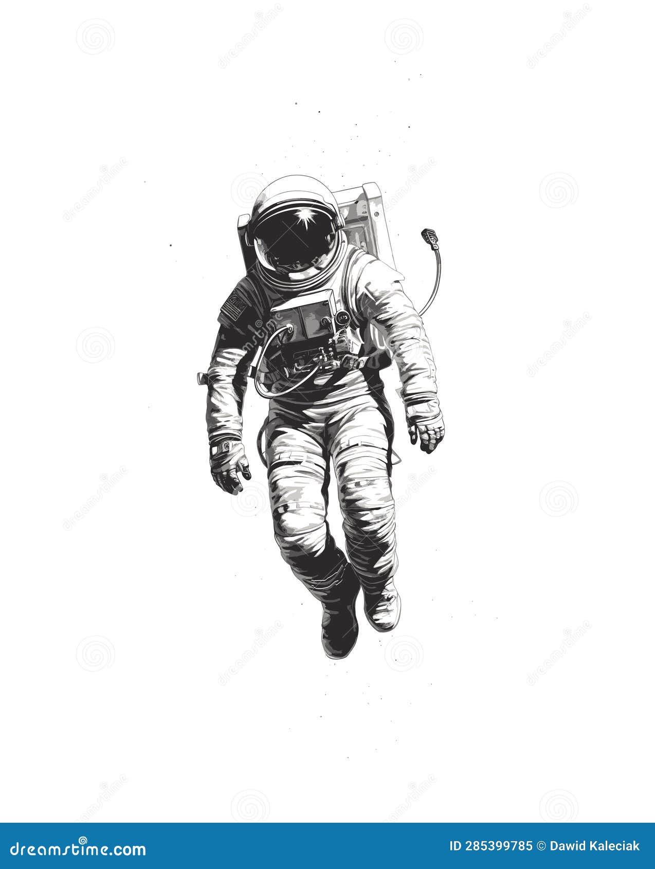 An Astronaut Floating in the Void. Black and White Simple Sketch Stock