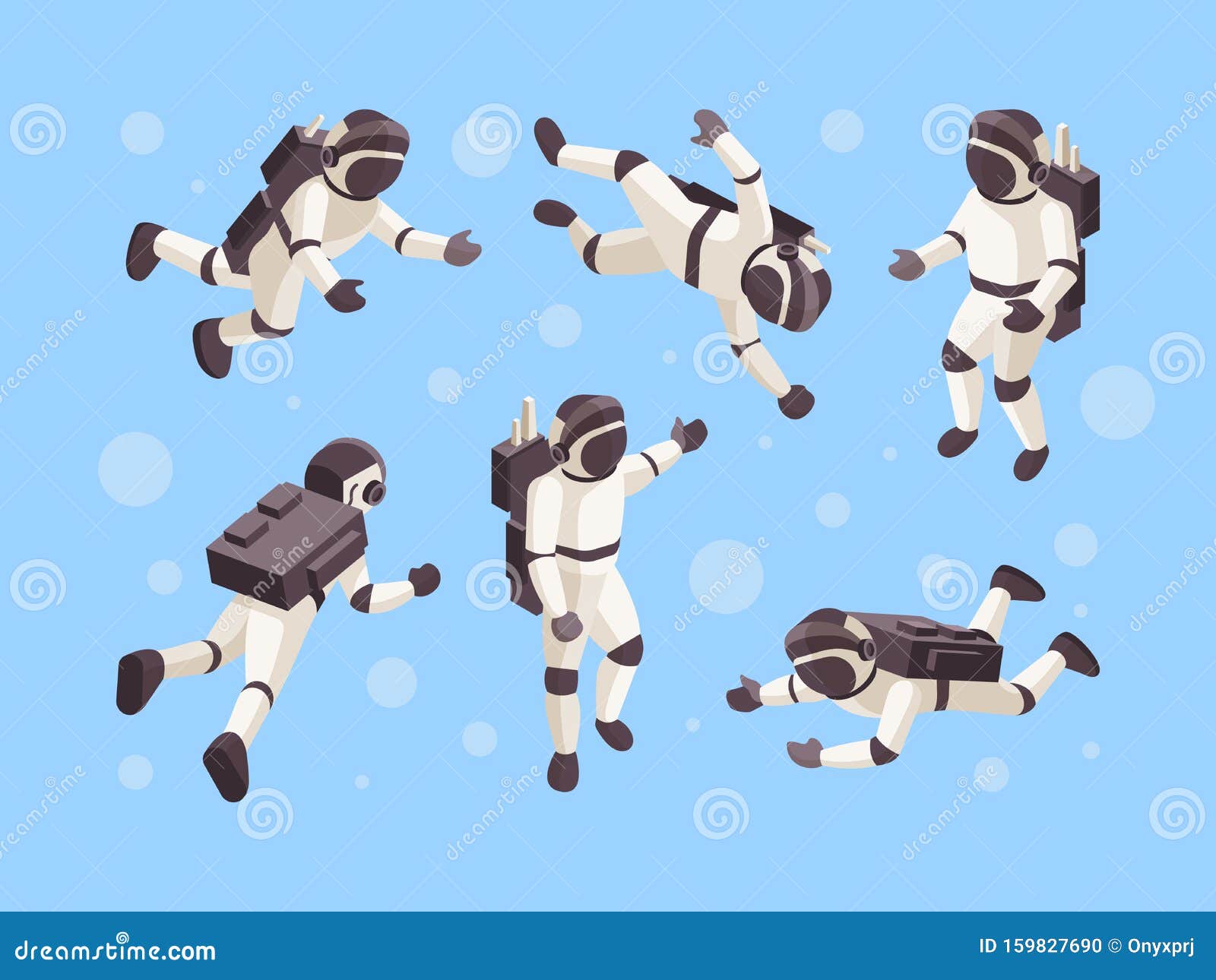astronaut isometric. cosmo space futuristic human in special clothes  astronaut in different poses