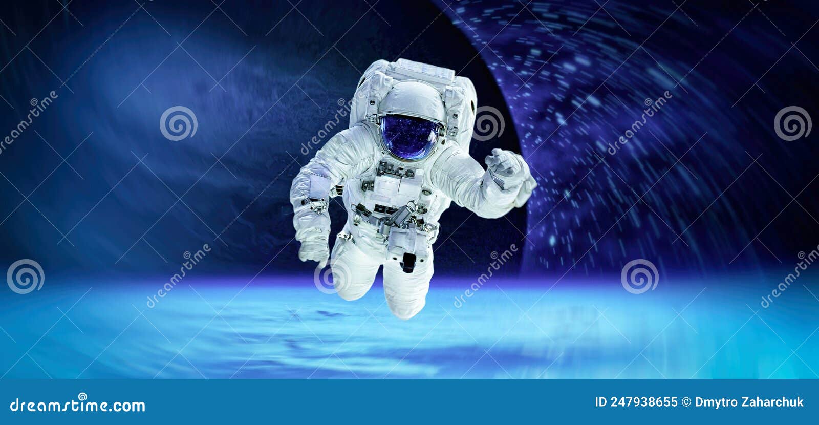 Astronaut spaceman suit outer space solar system people universe. Elements  of this image furnished by NASA. Stock Illustration