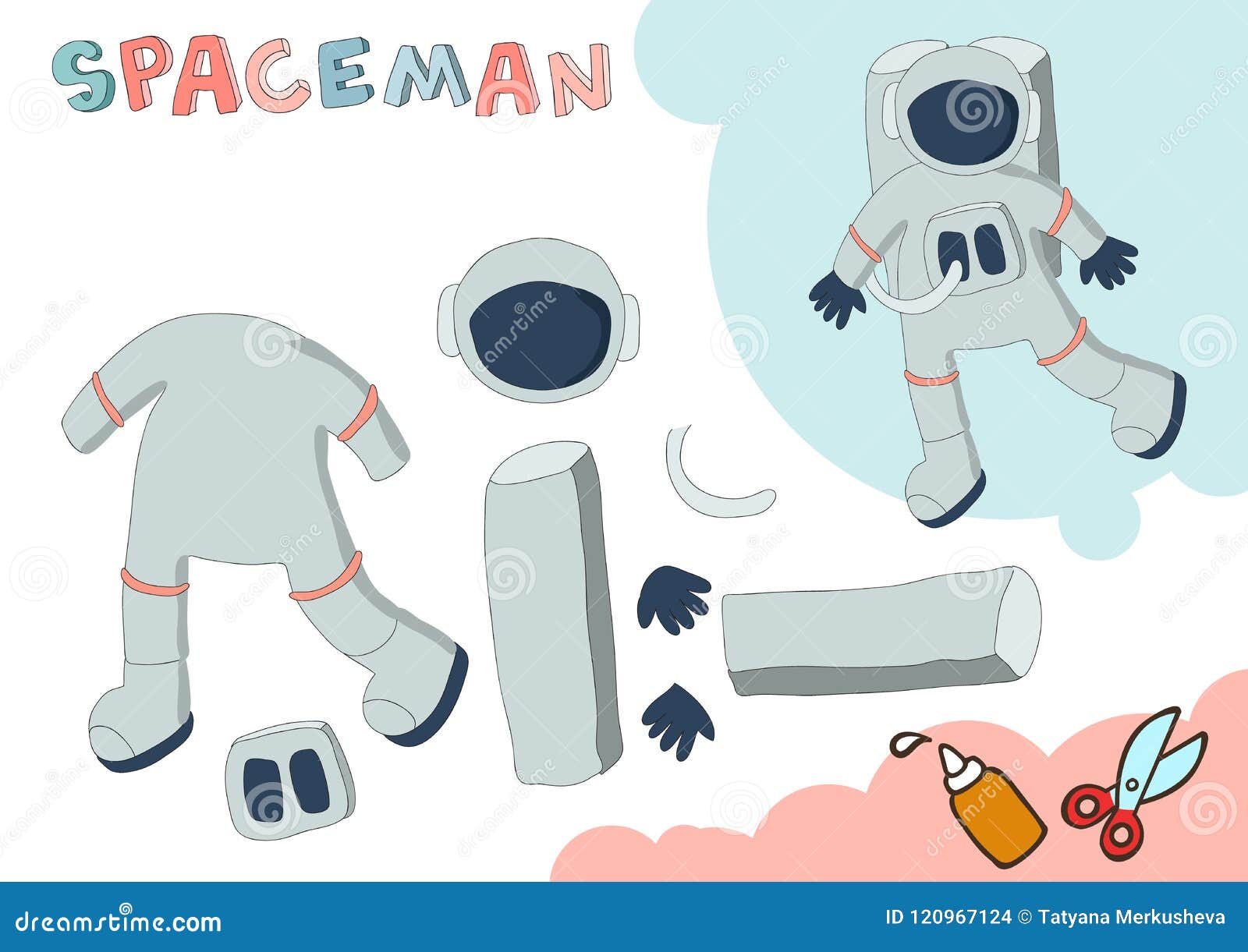 Astronaut Paper Model. Small Home Craft Project, DIY Paper Game. Cut Astronaut Paper Model. Small Home Craft Project, DIY Paper Game. Cut