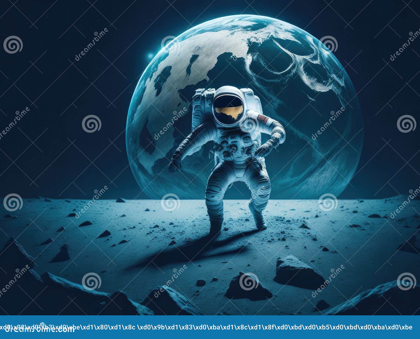 Astronaut Playing Football on the Moon. Ai Generative Stock