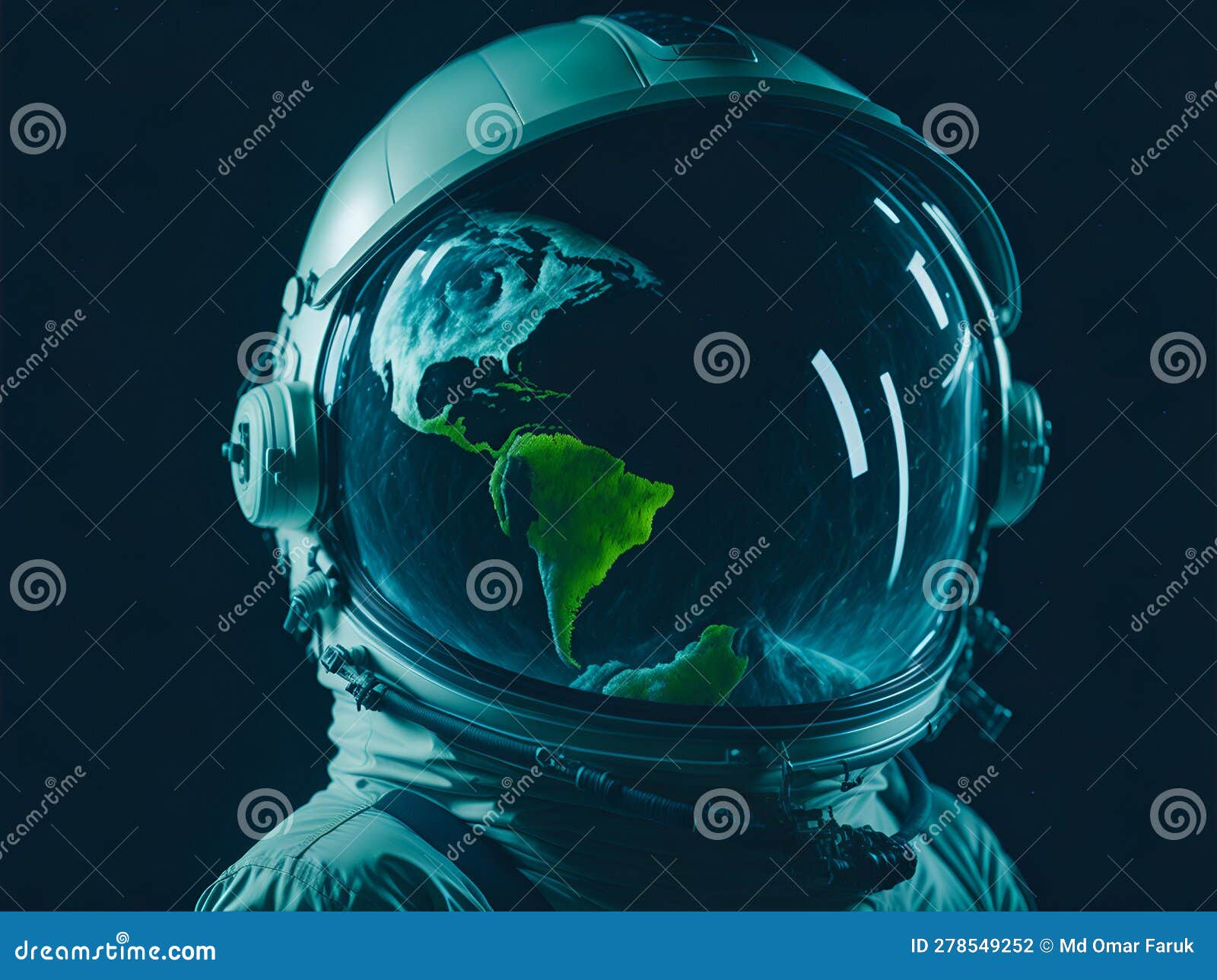 an astronautâs helmet mirror of the earth.