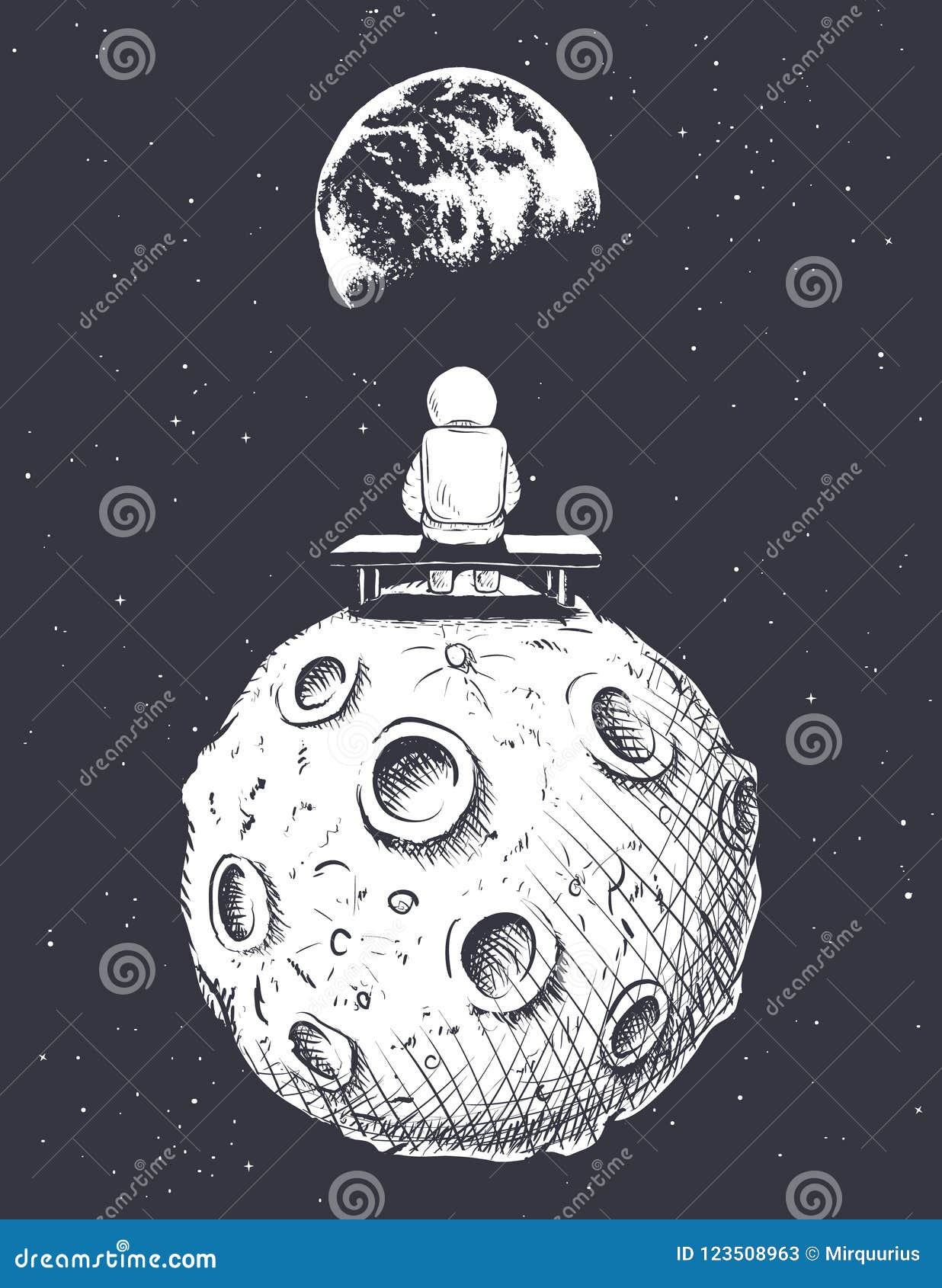 Sad Astronaut Sitting On Planet Alone Stock Illustration 1650991813