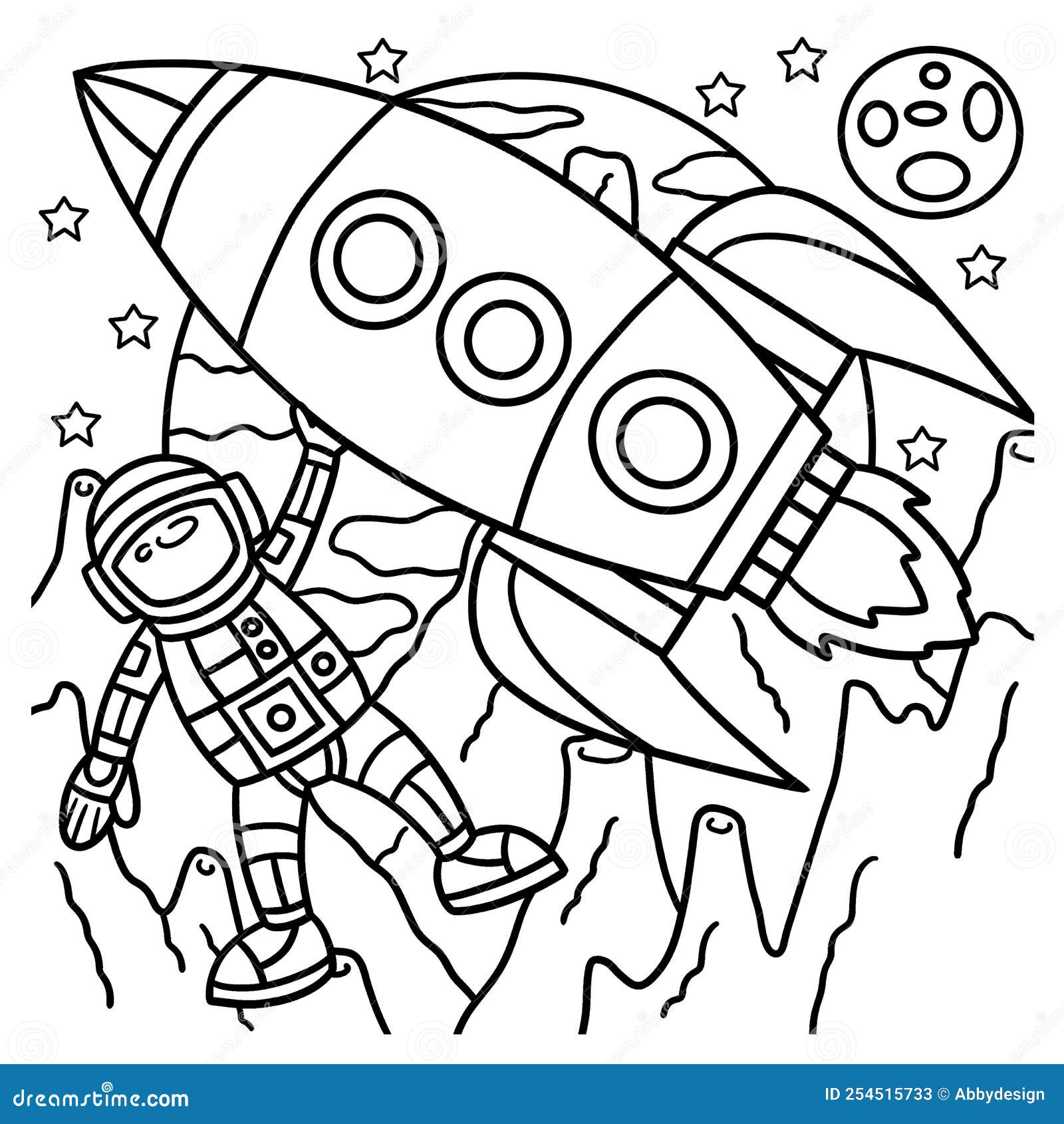 Astronaut Space Rocket Ship Coloring Page for Kids Stock Vector -  Illustration of asteroid, drawing: 254515733