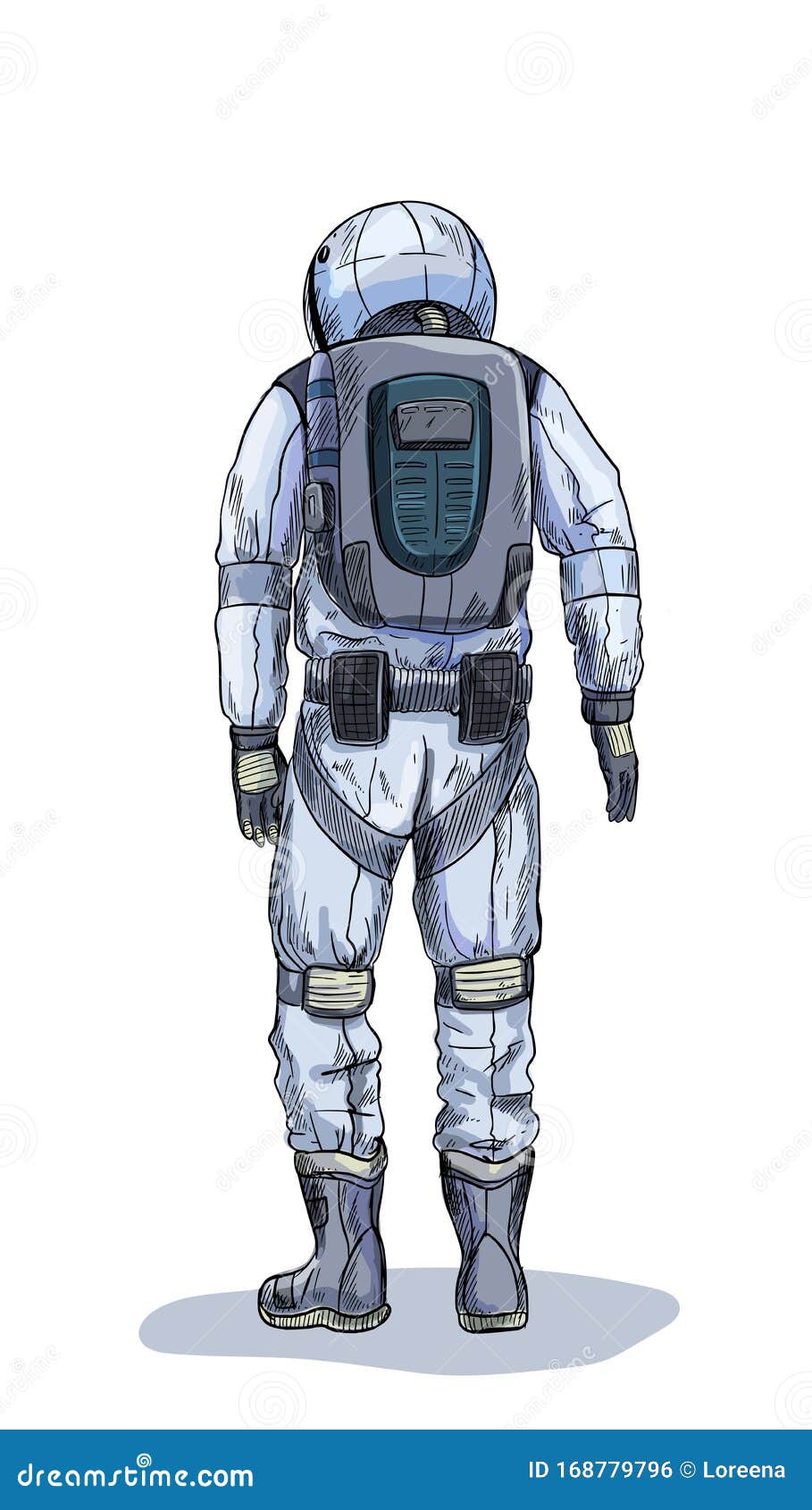 Astronaut in Space Suit, Back View, Full Color Stock Vector