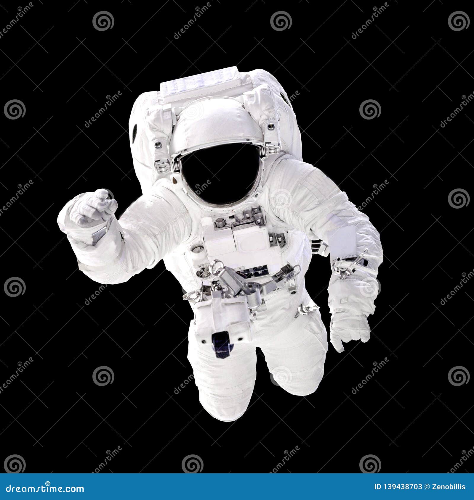 astronaut in spacesuit close up  on black background.