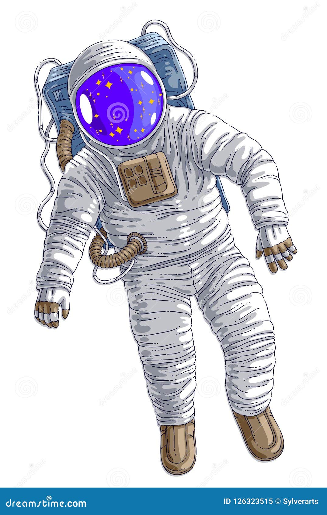 Spaceman in pressure suit out space among stars Vector Image