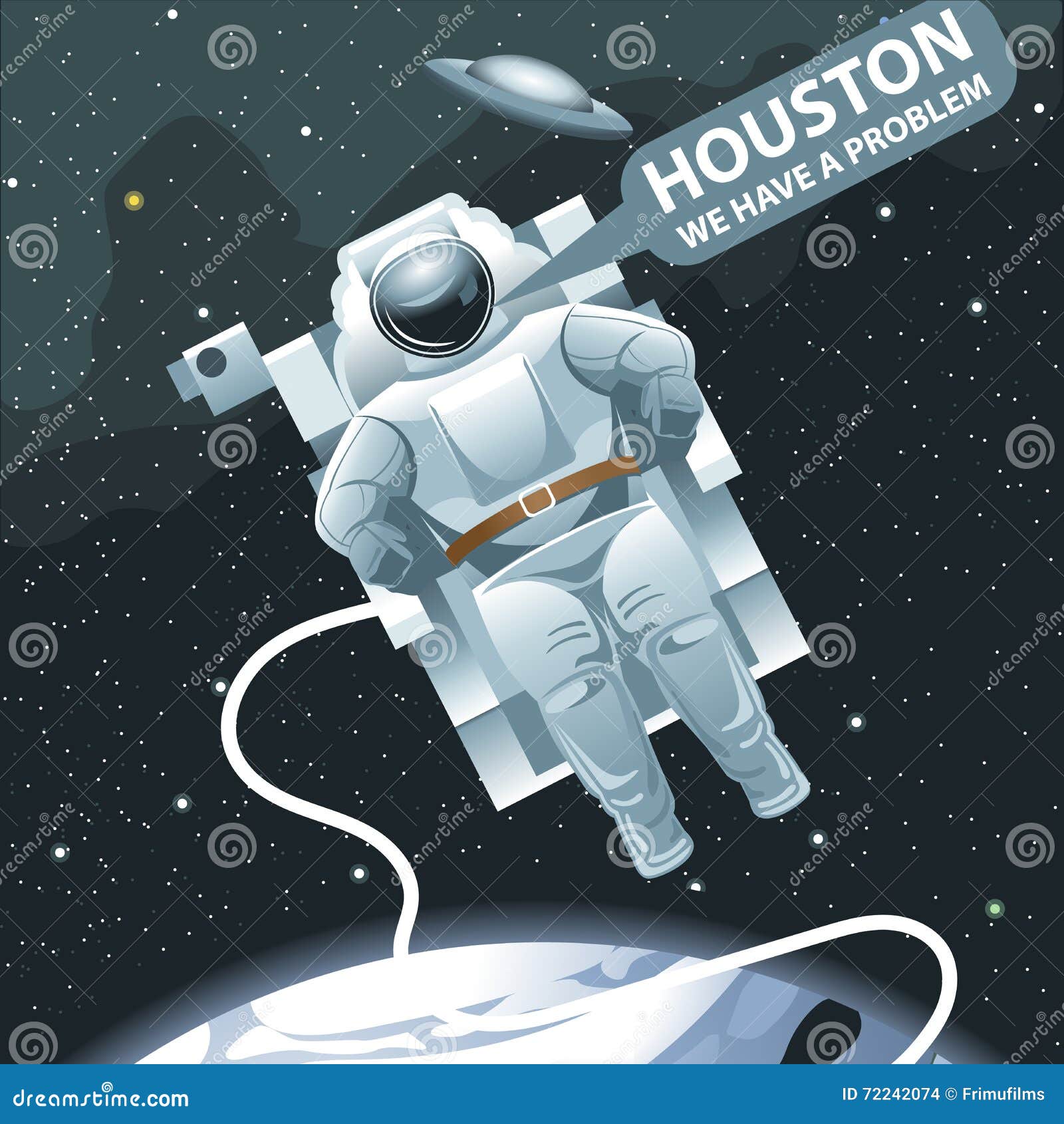 Astronaut in Spacesuit Flying in Space and Calling for Houston Stock Vector  - Illustration of costume, gravity: 72242074