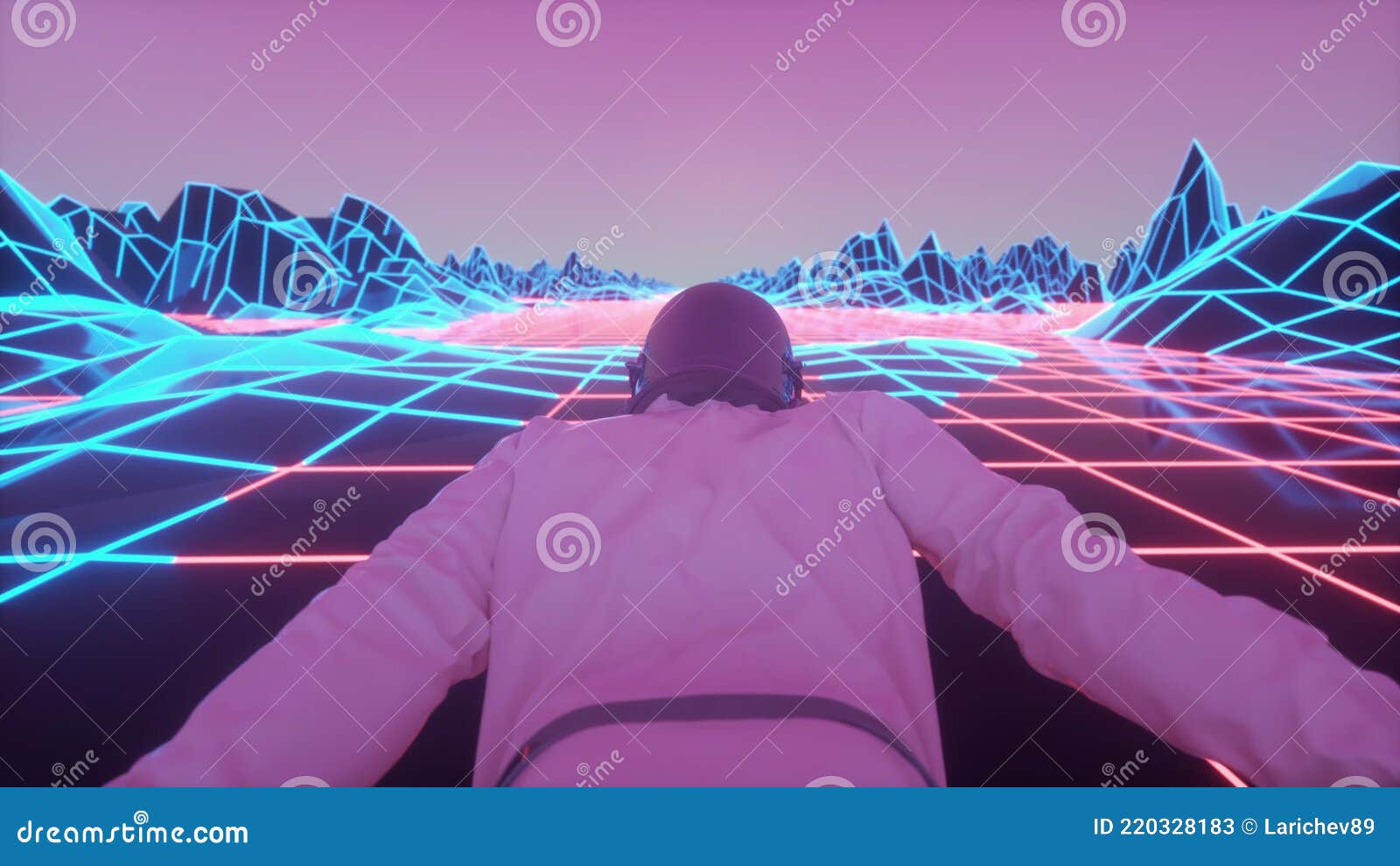 Synthwave spaceman gazing at vibrant space scene