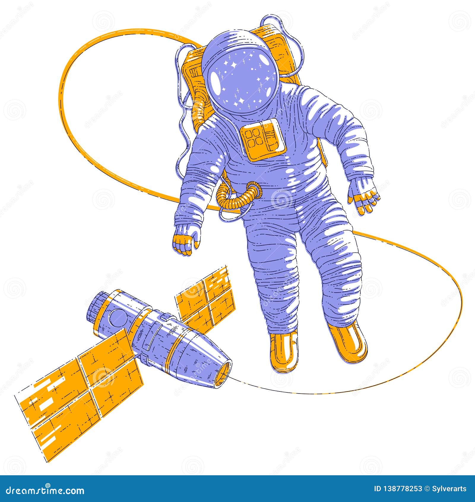 Astronaut Went Out into Open Space Connected To Space Station, Spaceman ...