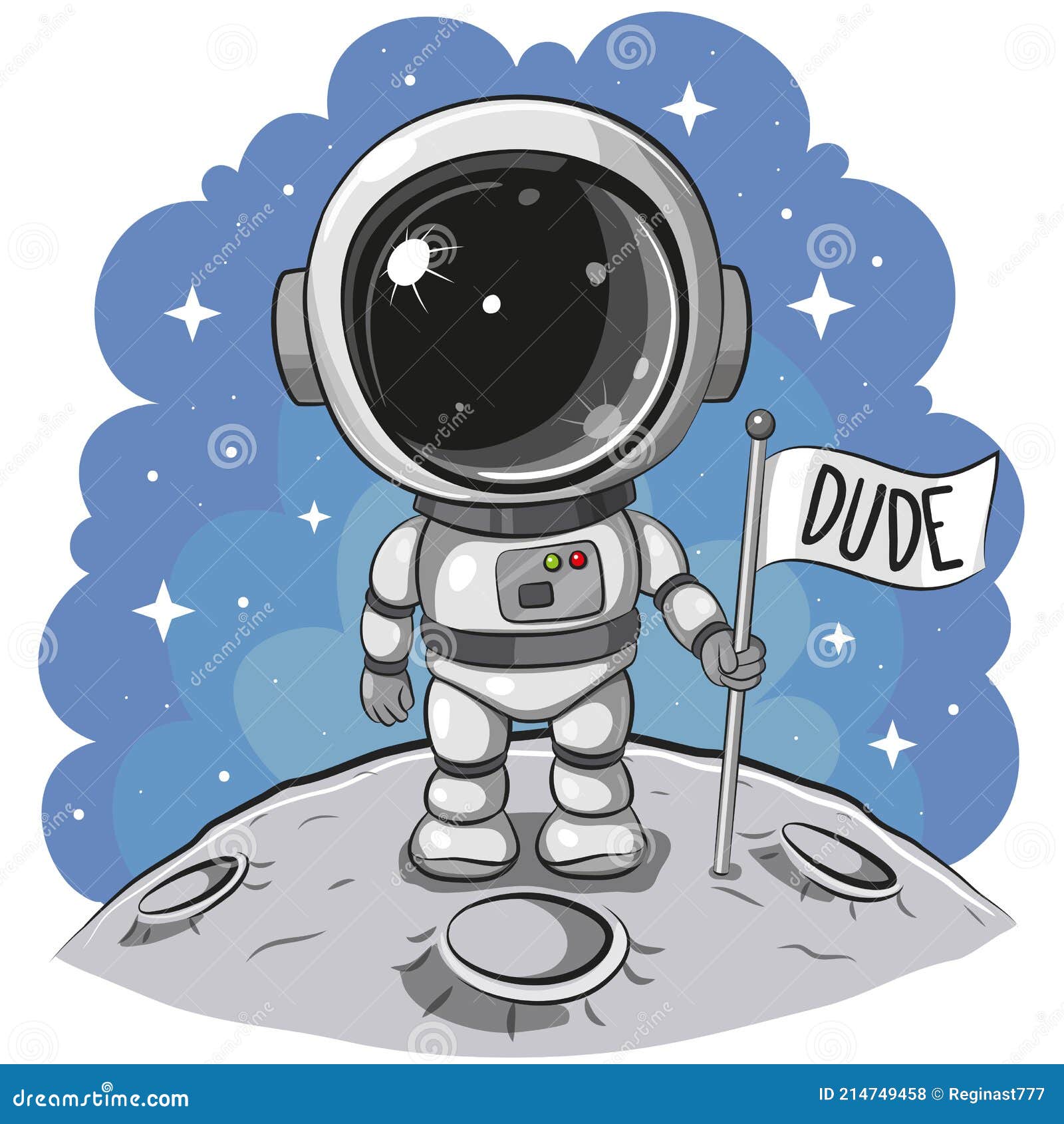 Astronauta De Dibujos Animados En La Luna Sobre Un Fondo Espacial  Ilustración del Vector - Ilustración de estrella, viaje: 214749458