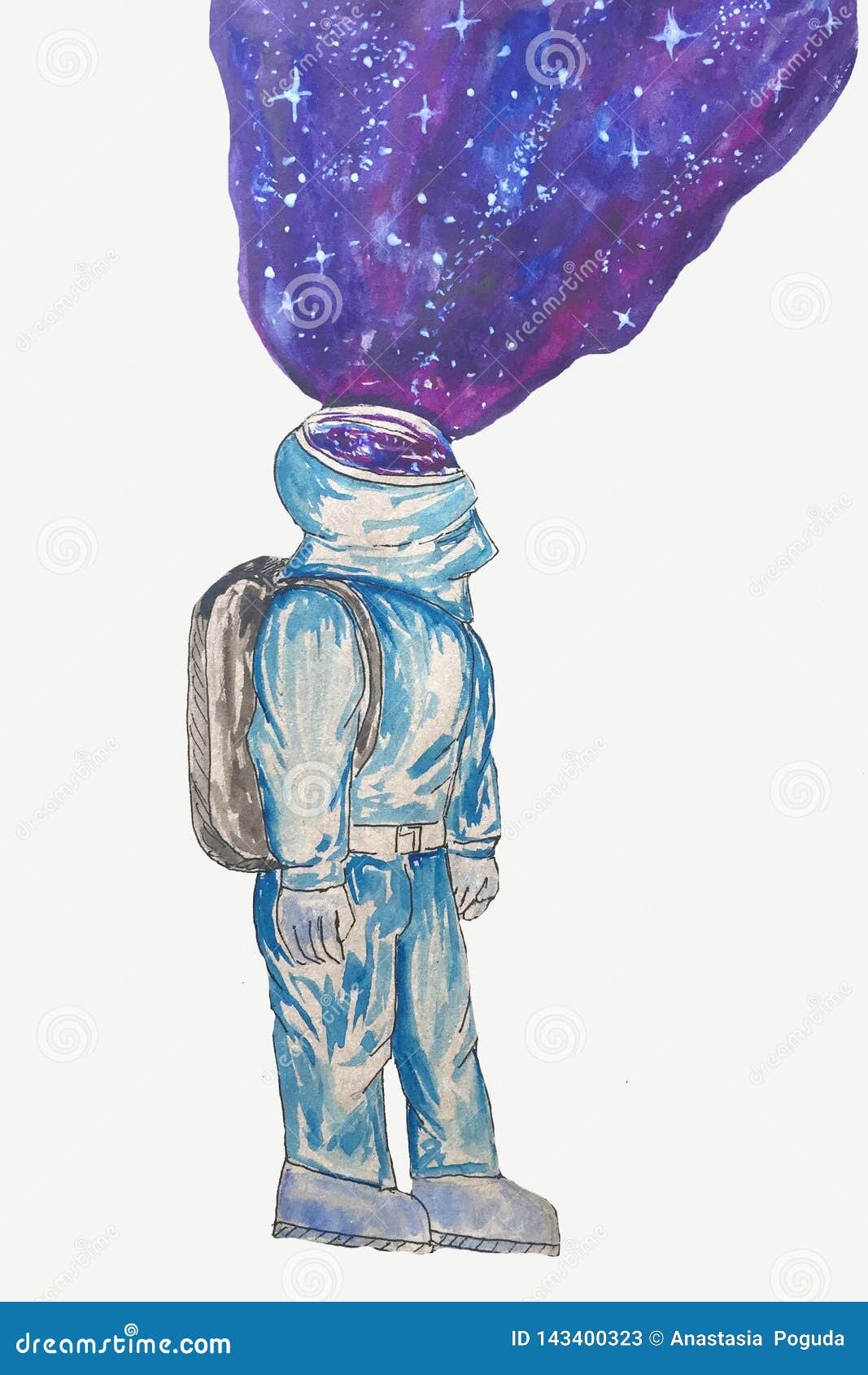 Personagem de ufo alienígena azul de desenho animado em aquarela com  antenas
