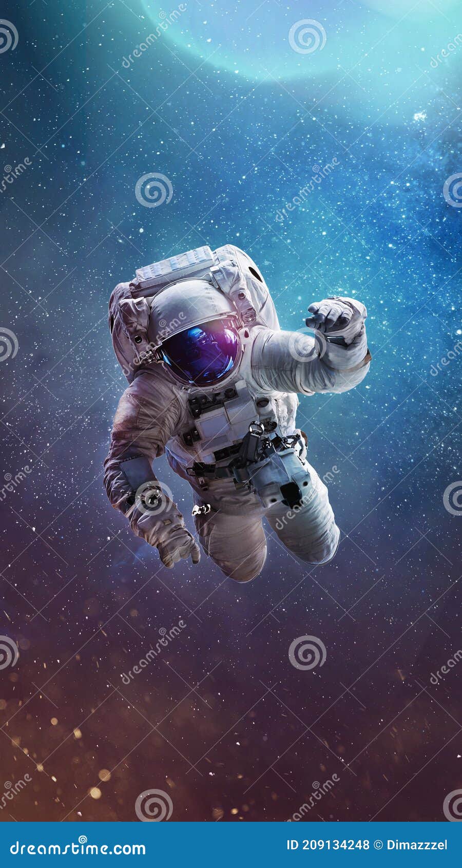 Astronauta En El Espacio Luminoso Exterior Con Estrellas Y Galaxias Stock  de ilustración - Ilustración de interestelar, cosmos: 209134248