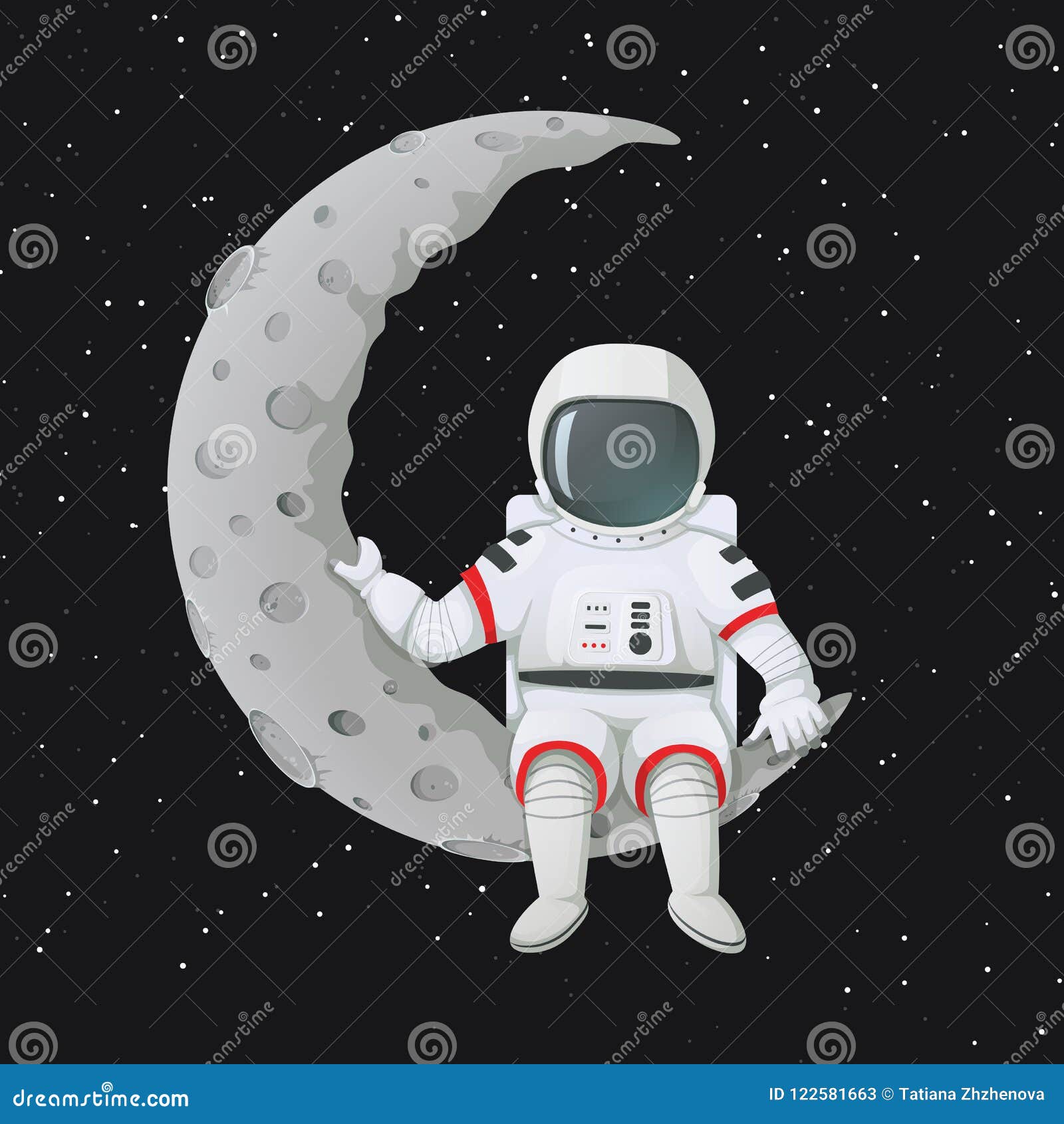 Astronauta Que Se Sienta En La Luna Creciente Ilustración del Vector -  Ilustración de sentada, galaxia: 122581663
