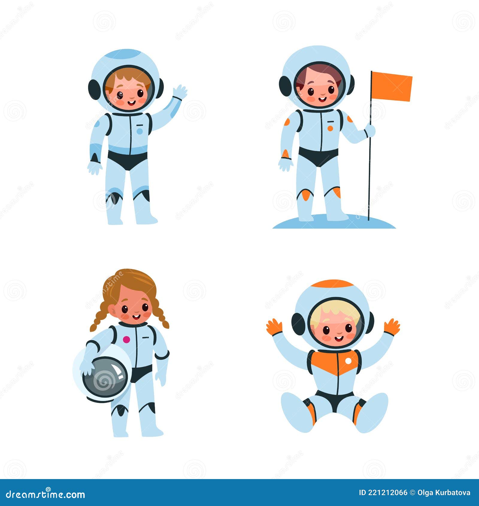 Astronautas Infantiles. Dibujos Animados De Niños Y Niñas En Espacios  Espaciales. Los Niños Exploran El Espacio. Personajes Bonito Ilustración  del Vector - Ilustración de lindo, aventura: 221212066
