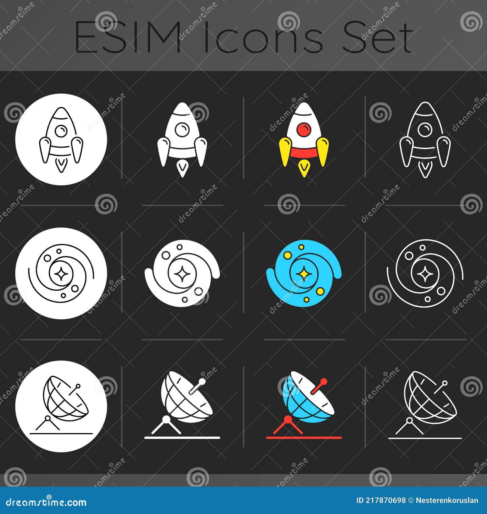 astronautic dark theme icons set