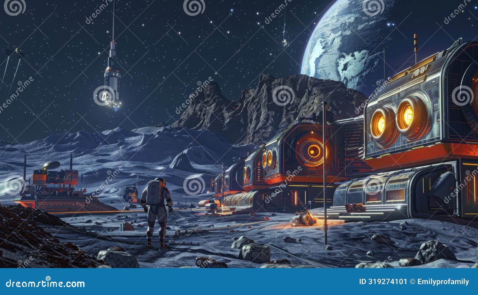 Futuristic Moon Base Earth Background Stock Photos - Free & Royalty-Free  Stock Photos from Dreamstime