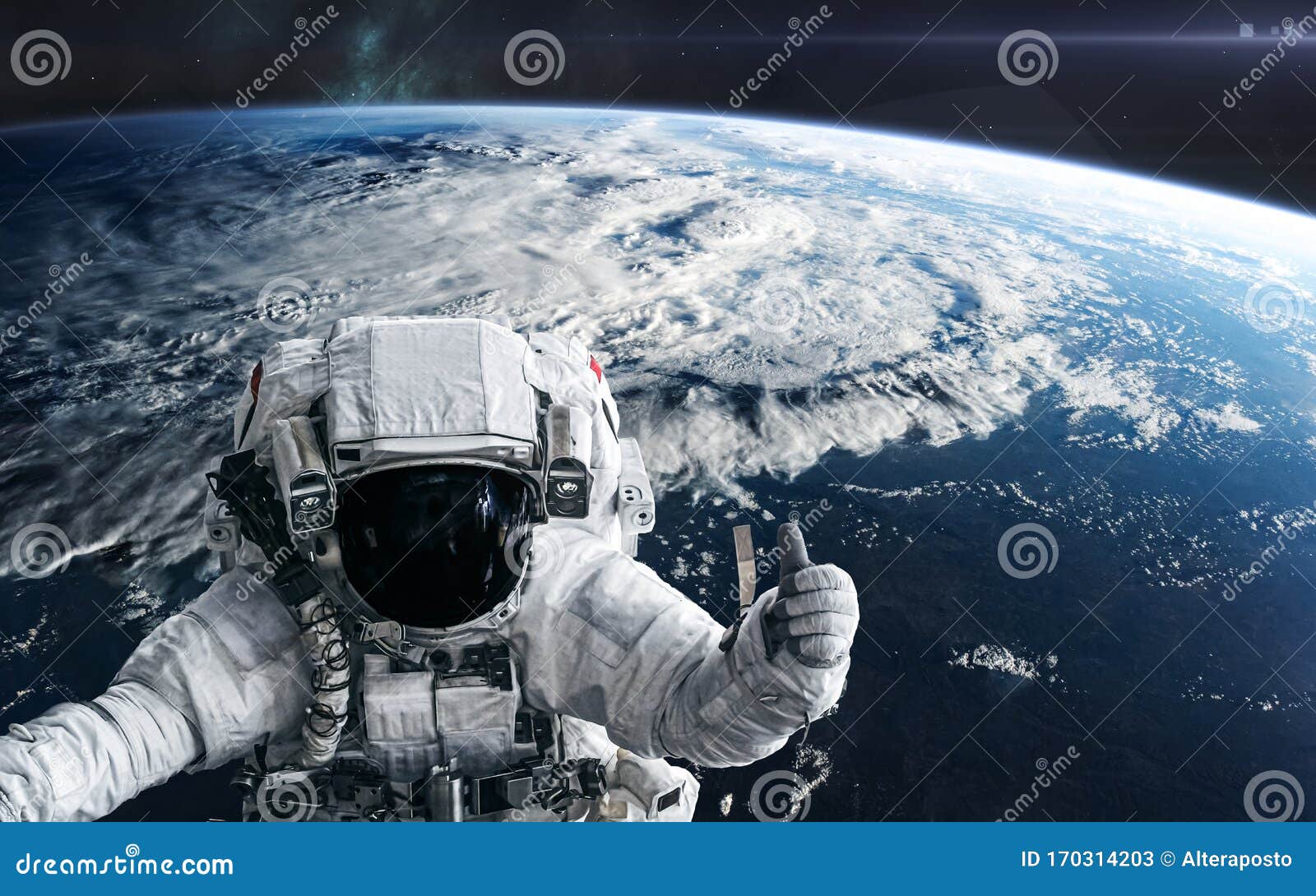 Astronauts in Orbit of Earth. Solar System Stock Image Image