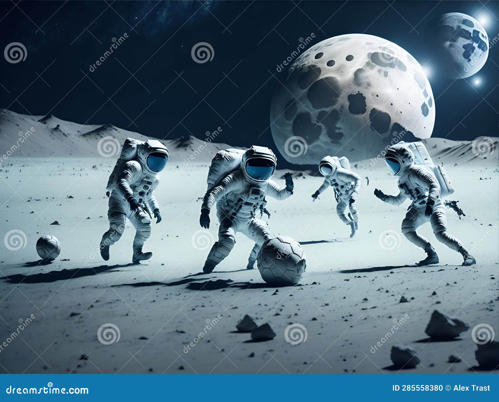 Astronauts Play Football on the Moon. Stock Illustration Illustration of ball, generated
