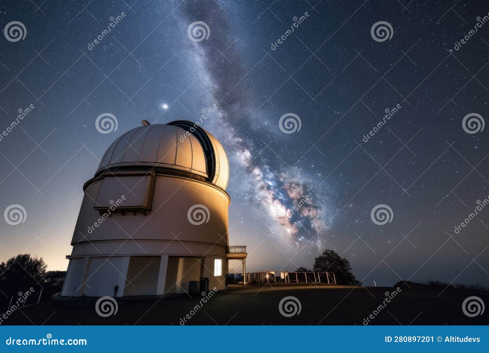 Astronomical Observatory, with Telescopes Pointing To the Night Sky and