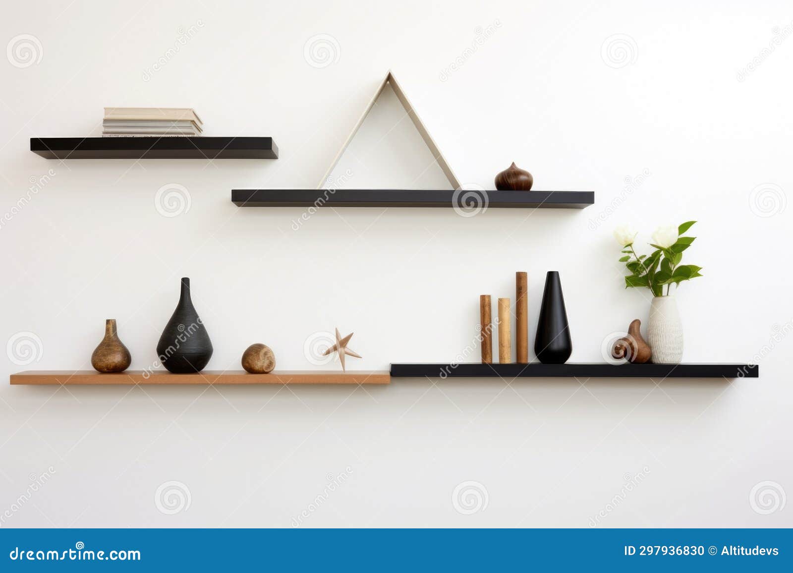 Asymmetrical Floating Shelves on a White Wall Stock Photo Image of