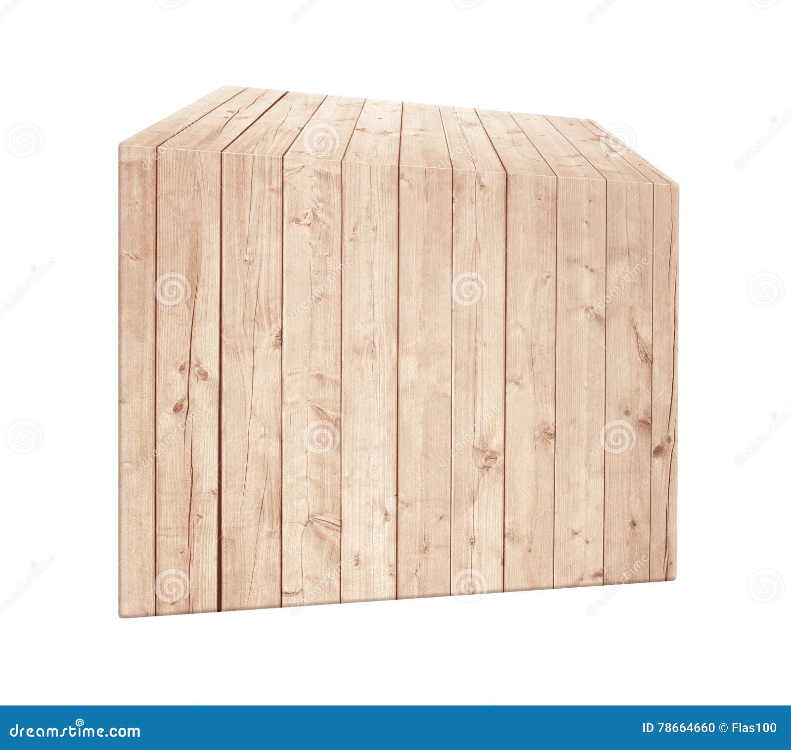 asymmetrical light brown wooden box in vertical position.
