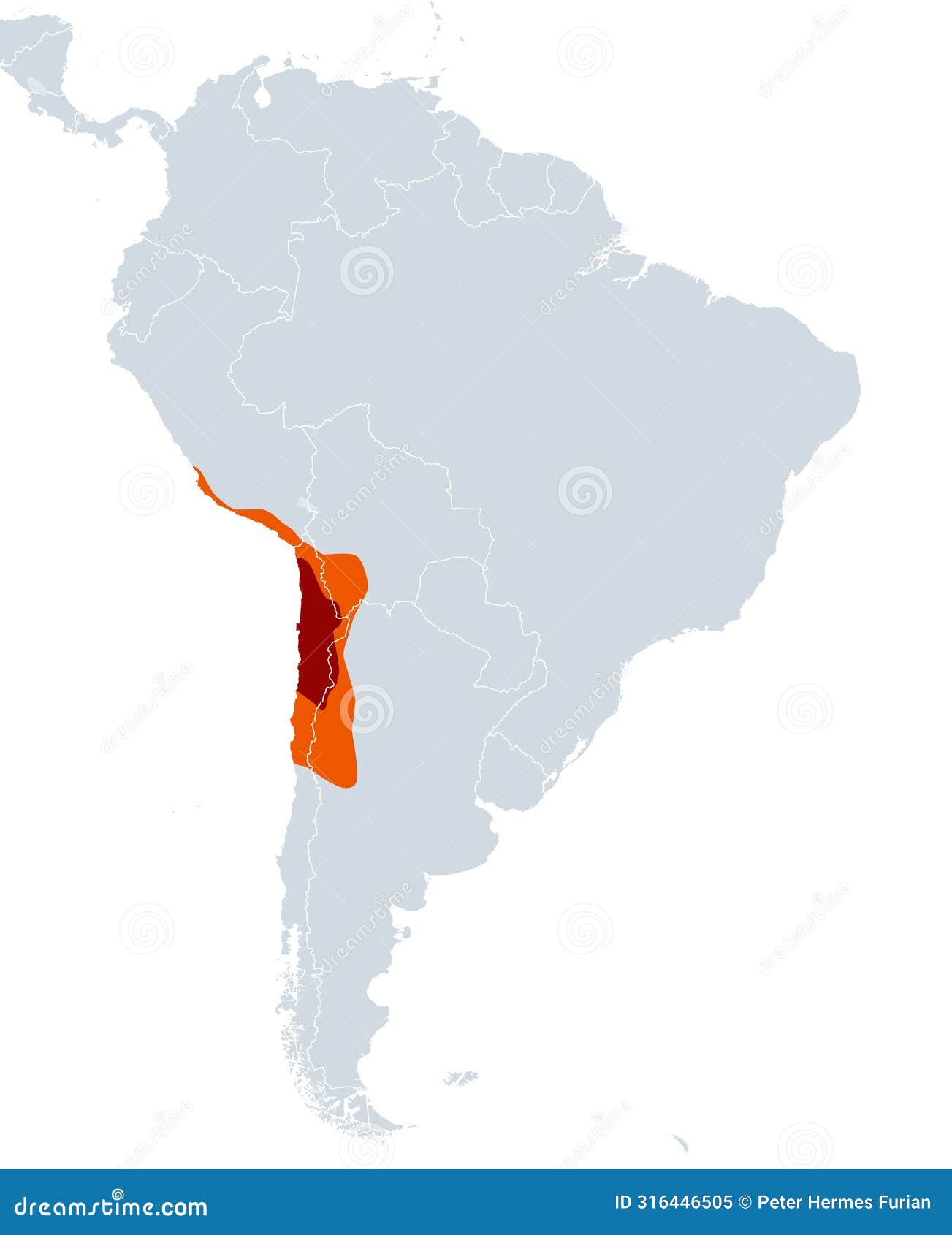 atacama desert, hyperarid plateau north of chile, political map