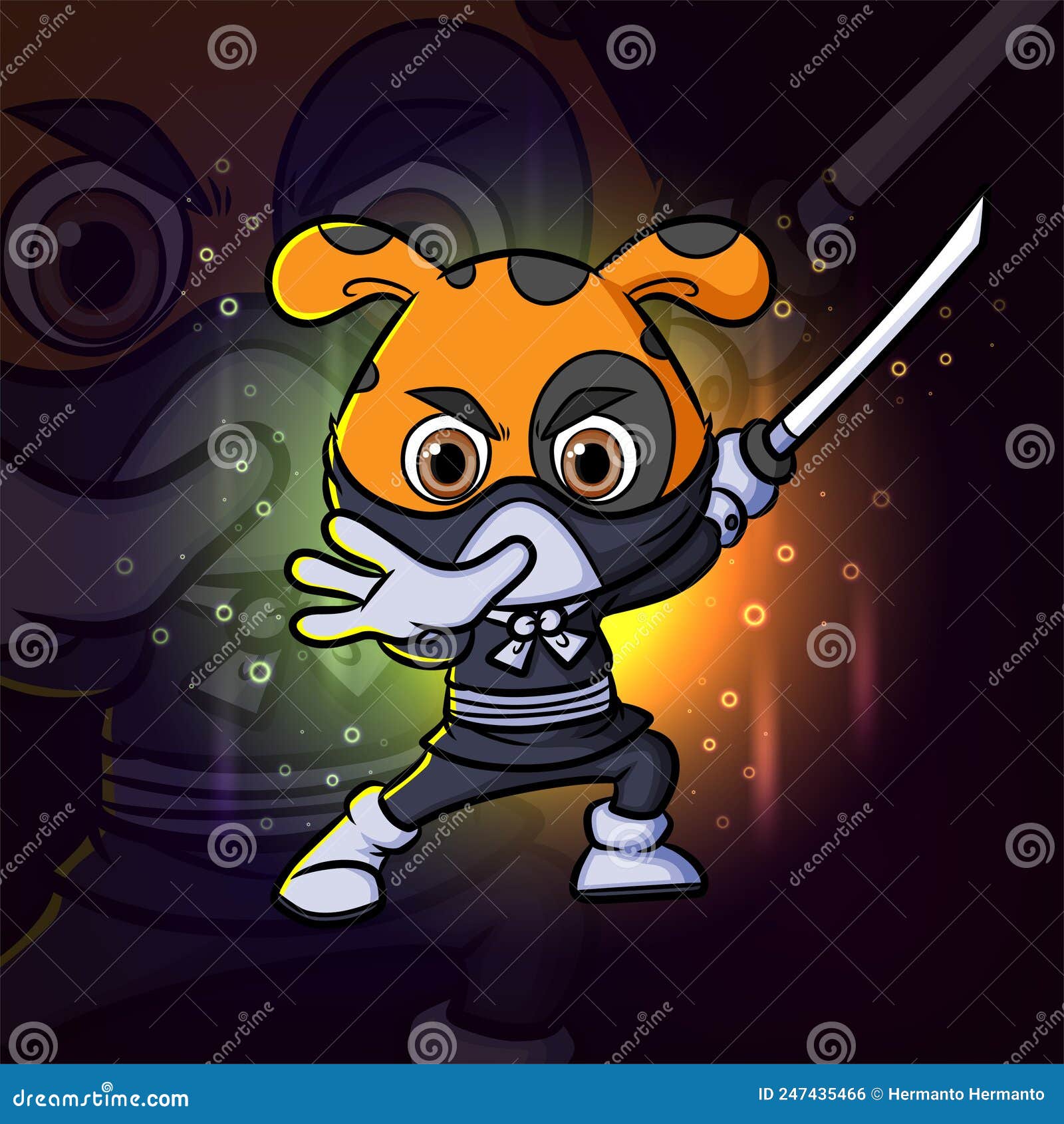 ilustração de desenho animado de mascote de gato ninja fofo