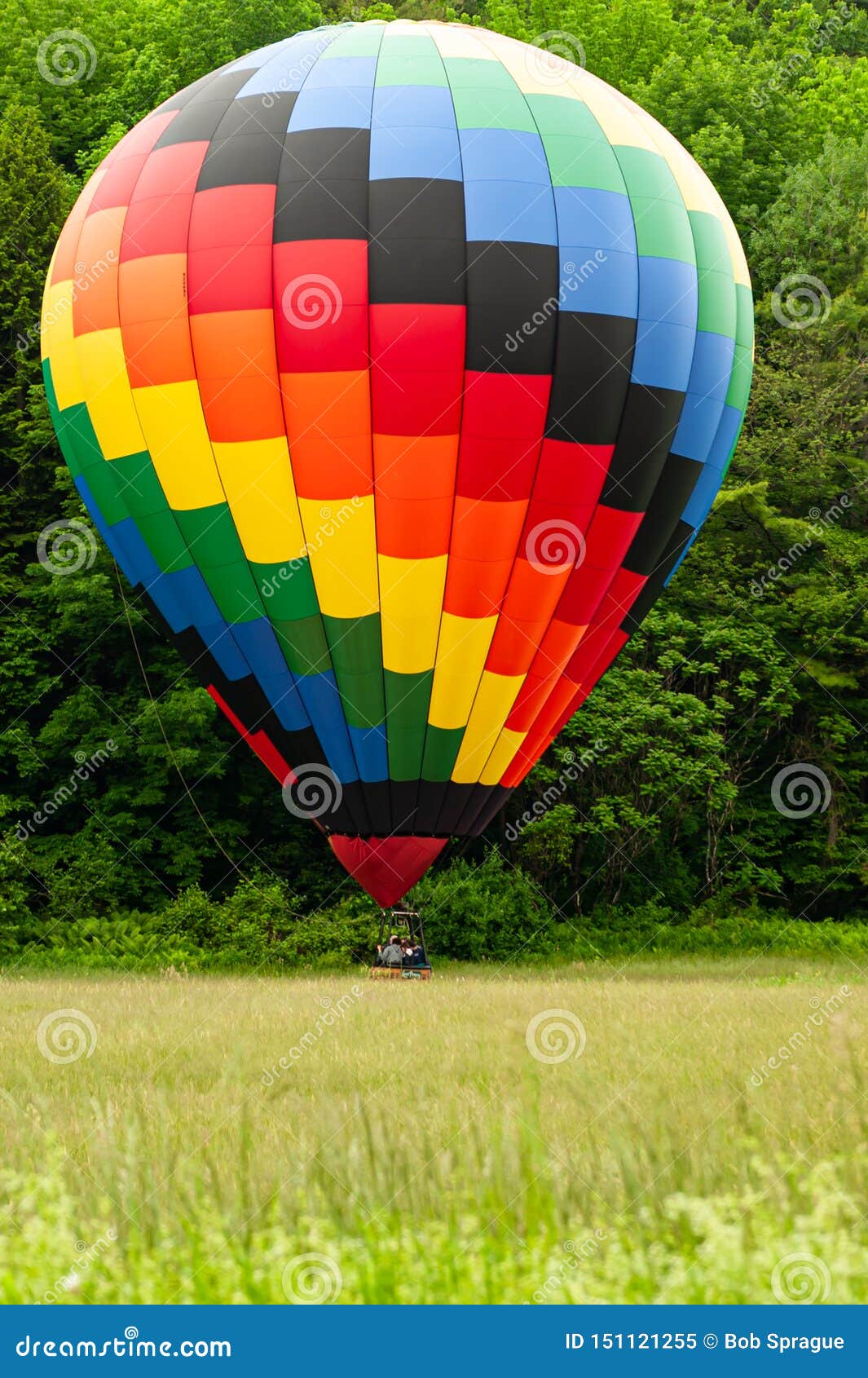 Aterragem segura. Aterrissagem do voo da manhã em um VT do campo Festival 40th do balão de Quechee